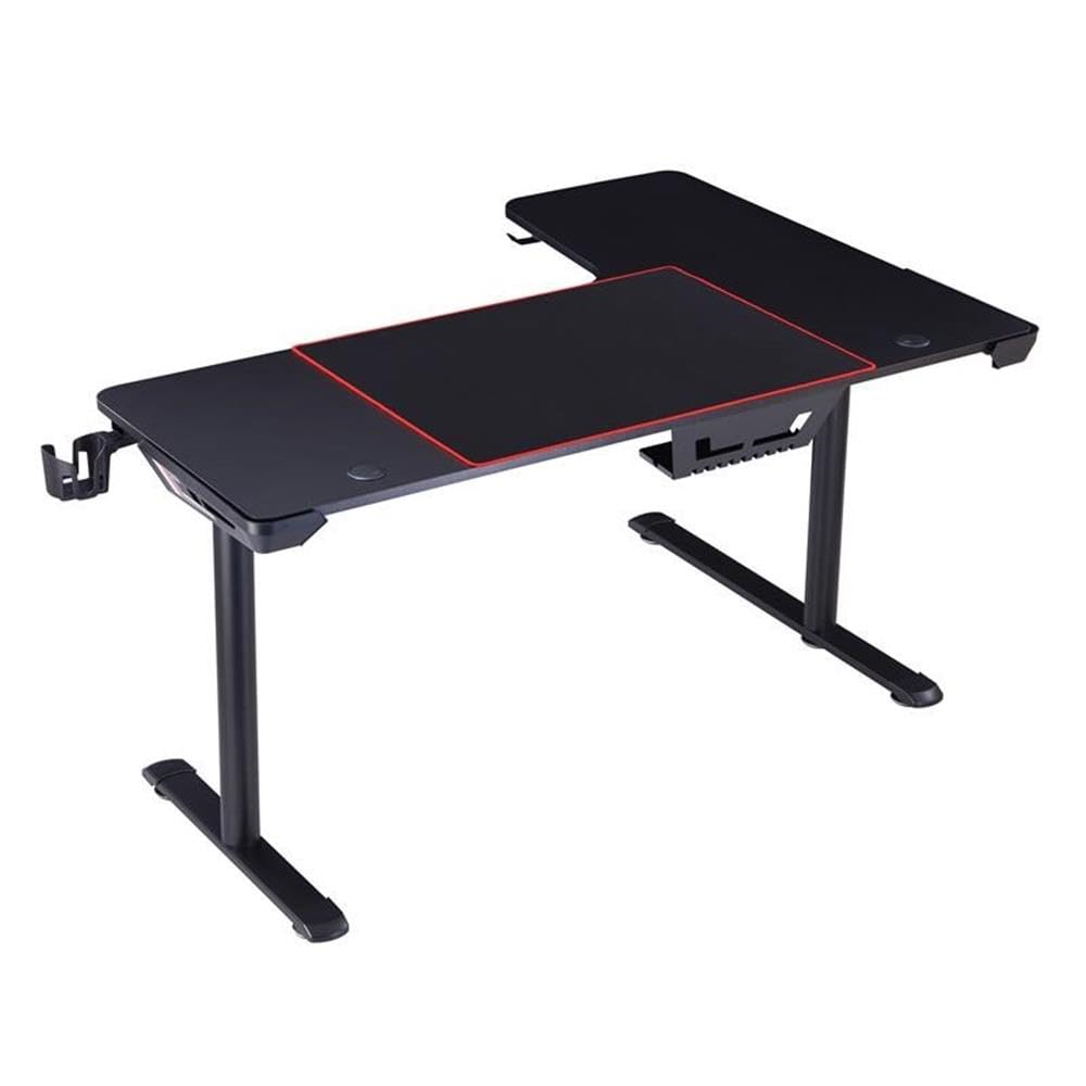 Furniture of America Valay Modern Metal Gaming Desk with Built-in Power Outlets - Black | Ergonomic Home Office & Gaming Setup