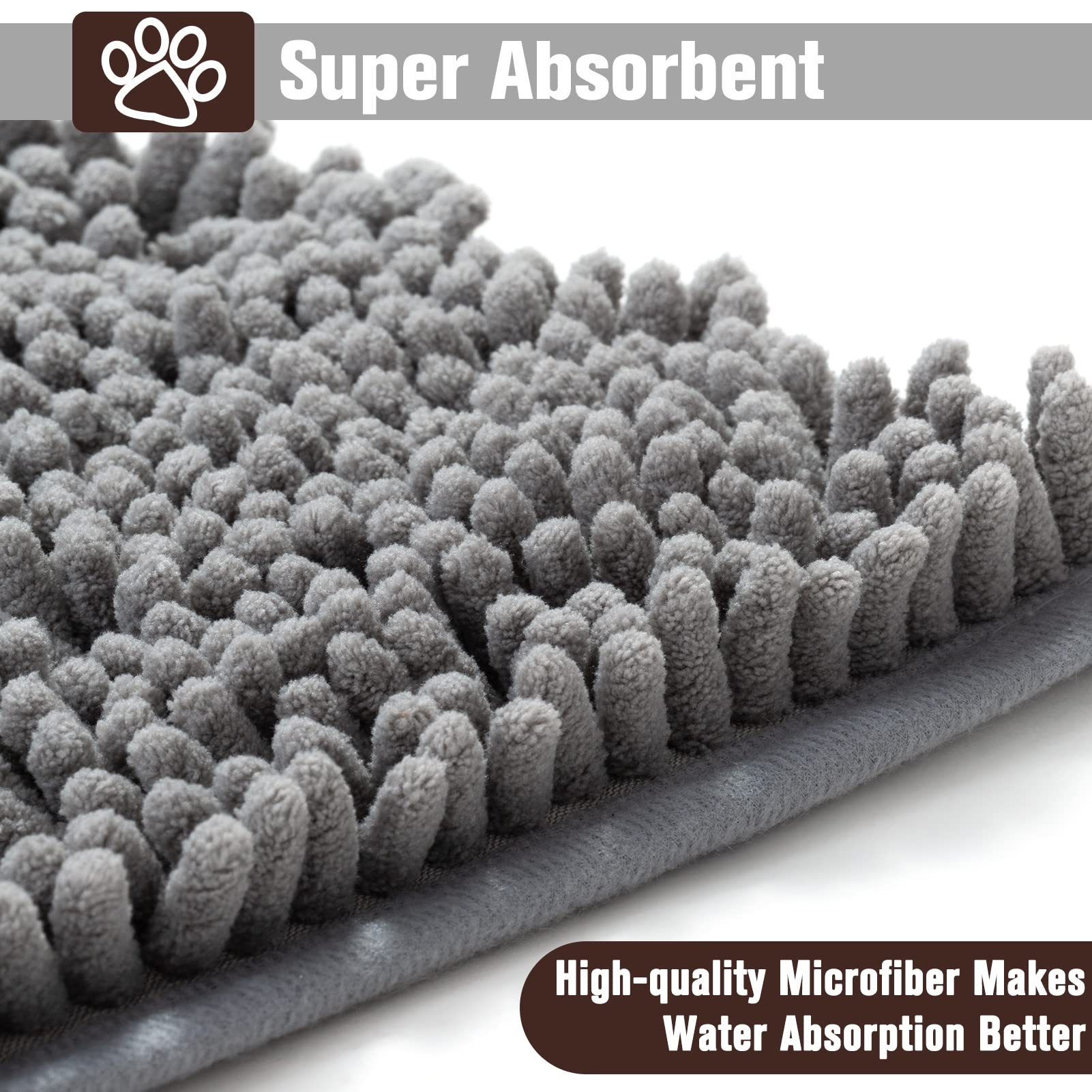 PUPTECK Super Absorbent Microfiber Dog Doormat - 60x30 Inch Non-Slip Entry Mat for Dirty Paws | Perfect for Muddy & Wet Pets at Home Entrance