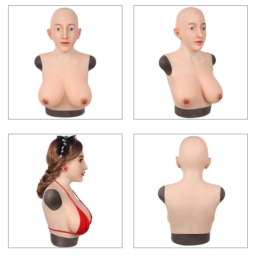 Realistic Silicone Face Mask & E Cup Breast Forms for Male to Female Crossdresser - Transgender Cosplay, Halloween Costume, Drag Queen Performance, MTF Transformation