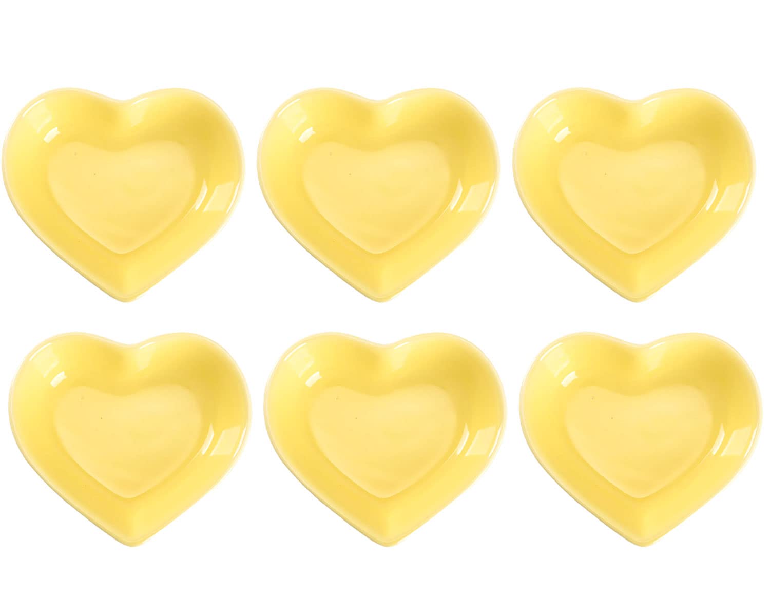 WHJY Yellow Heart-Shaped Ceramic Side Dish Bowls - Set of 6 | Contemporary Porcelain Condiment Dishes for Soy Sauce, Dipping & Seasoning | Perfect for Wedding, Birthday Parties & Home Dining Decor
