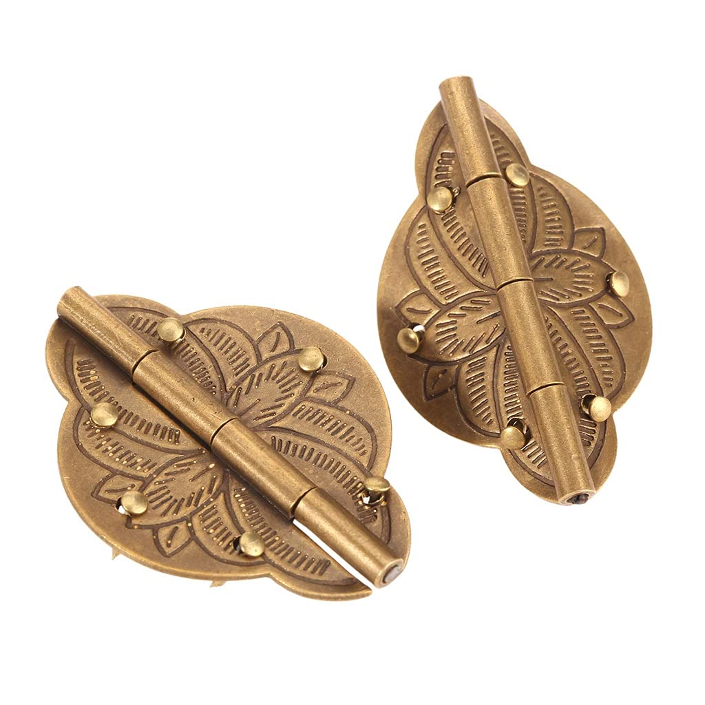 2Pcs Brass Hinges for Wooden Jewelry Box, Cabinet & Cupboard Door - Vintage Embossed Decorative Hinge - Retro Furniture Hardware for DIY Projects & Home Decor