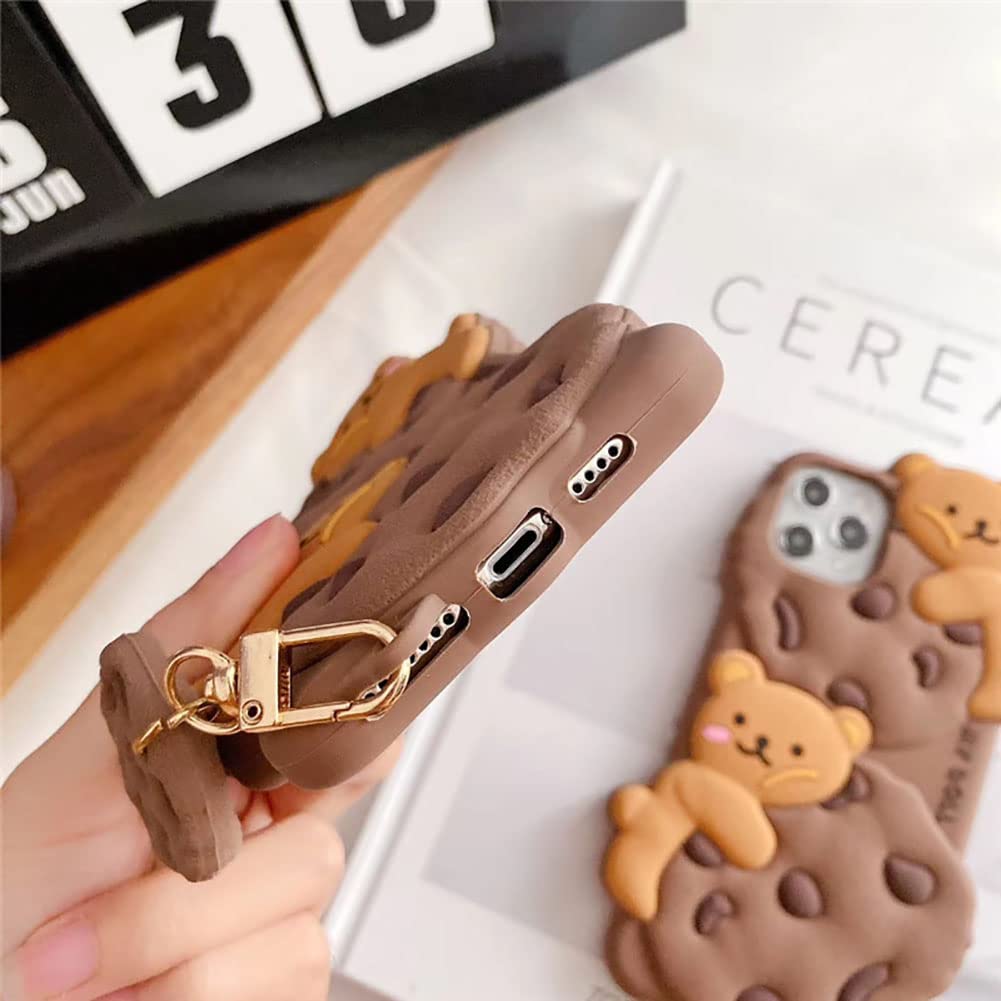 Yatchen Cute 3D Cartoon Bear Soft Silicone Case for iPhone 13 Pro Max - Kawaii Cookie Bear Design with Strap Lanyard, Protective Phone Cover for Women & Girls | Perfect Gift for Birthday, Christmas & Daily Use