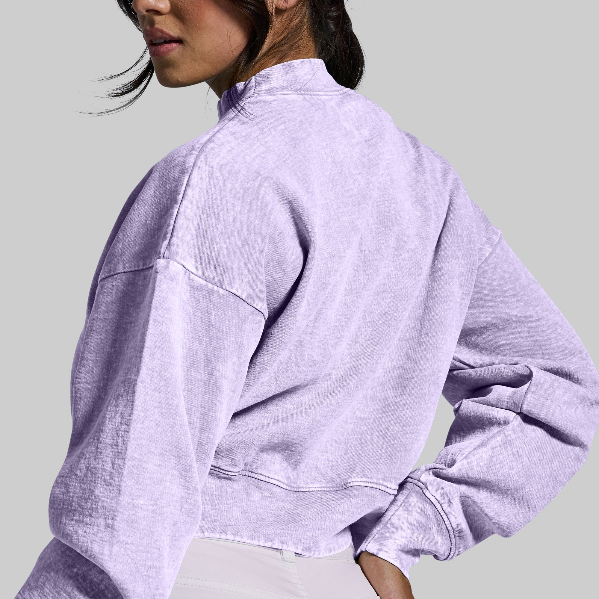 Good Karma Cropped Sweatshirt for Women - Soft Washed Orchid Pullover | Casual Streetwear, Yoga, Lounge & Weekend Outfits