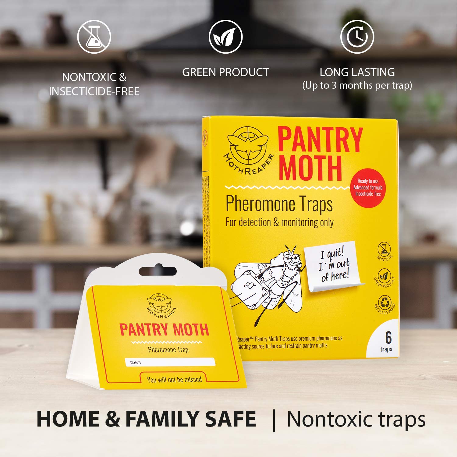 6-Pack Pantry Moth Traps with Pheromones - Effective Glue Traps for Indian Meal Moths, Food Moths & Cupboard Pests | Non-Toxic Kitchen & Pantry Protection for Homes & Restaurants | Ideal for Grain Storage, Spice Cabinets & Pet Food Areas