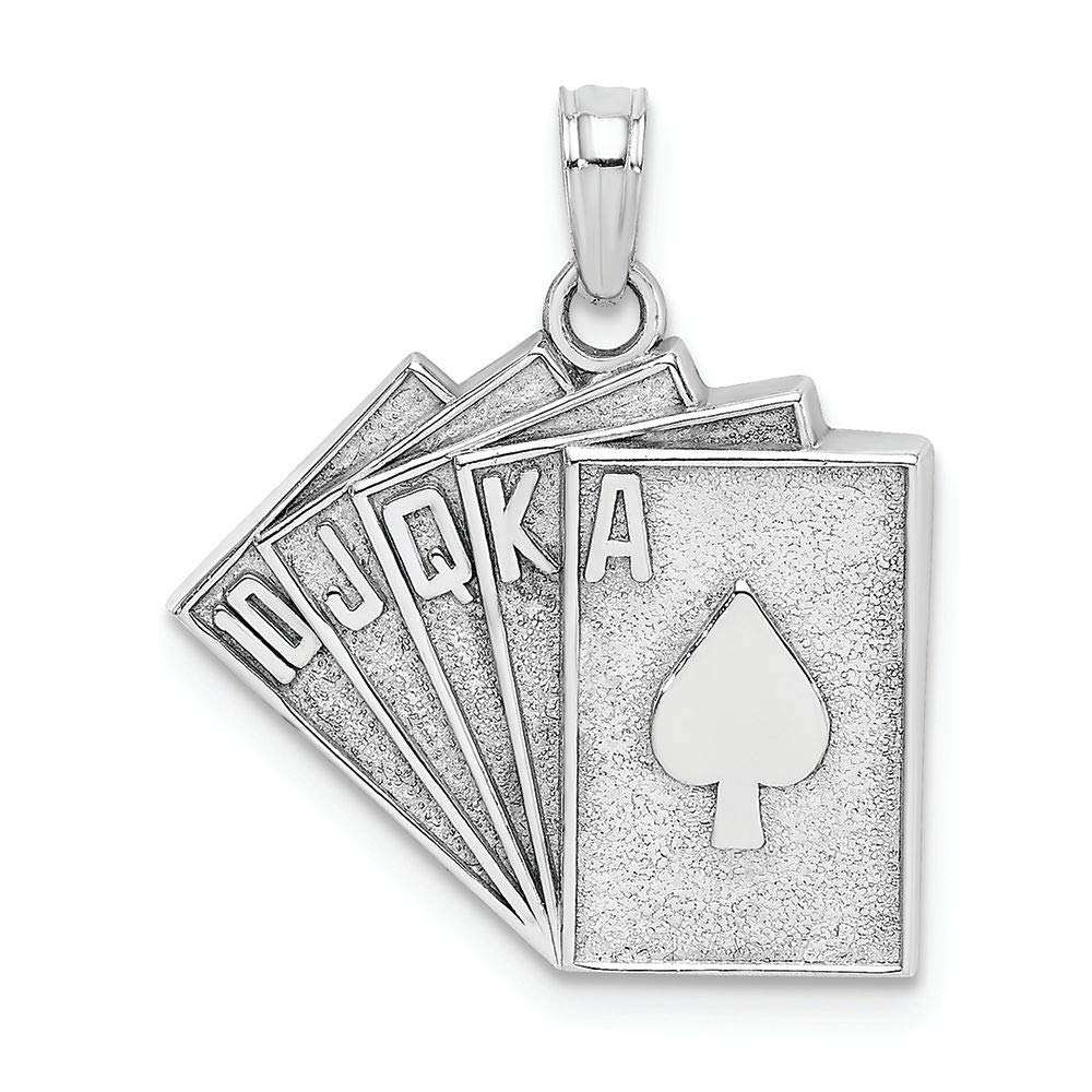 14K White Gold Royal Flush Playing Cards Charm Pendant - Elegant Jewelry Gift for Card Game Lovers, Casino Night & Poker Party Accessories