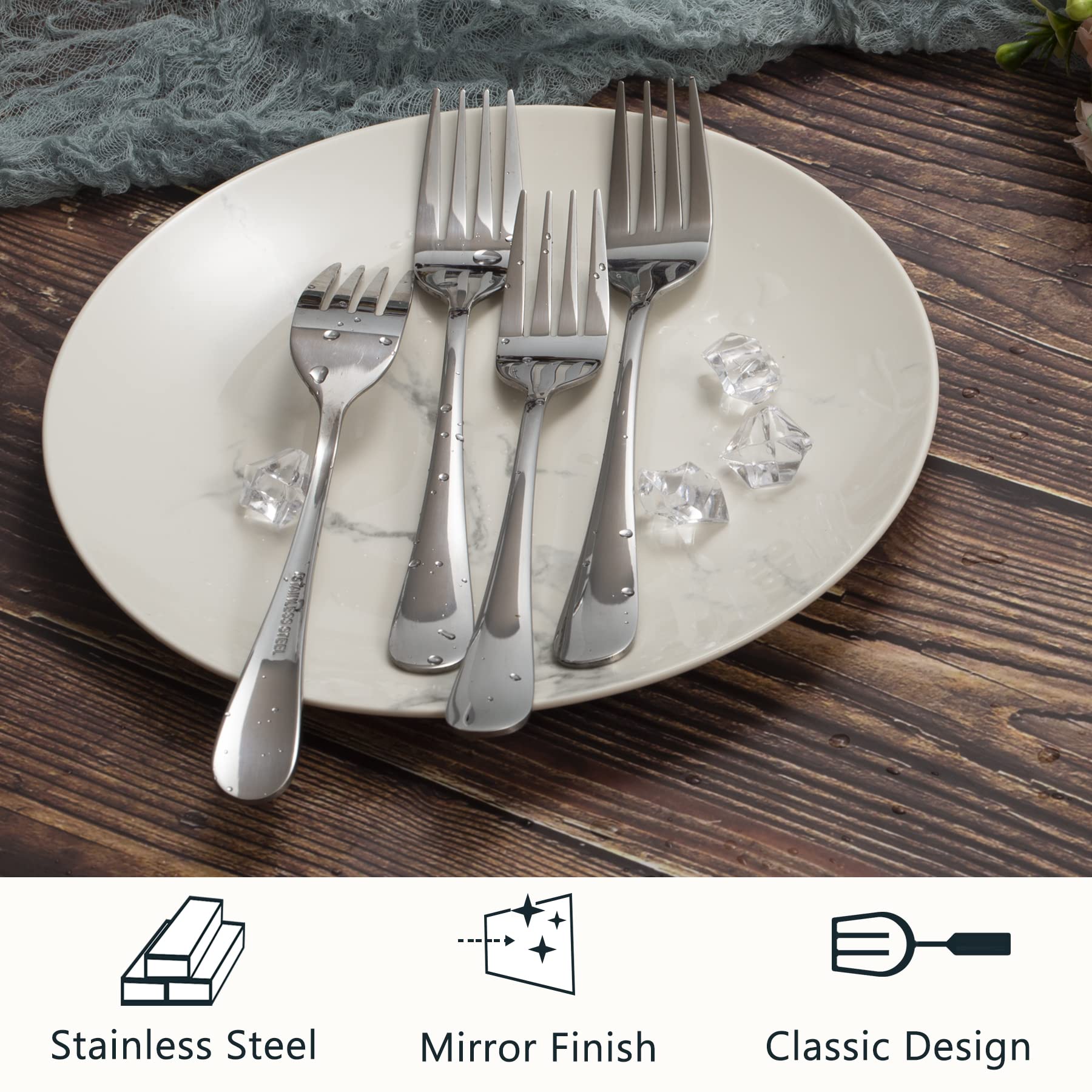 ELLERT 12-Piece Stainless Steel Salad Forks & Dessert Forks Set - 18/10 Mirror Polished Dishwasher Safe Silverware (6.7 Inches, Silver) - Perfect for Dinner Parties, Weddings, Restaurants & Home Entertaining