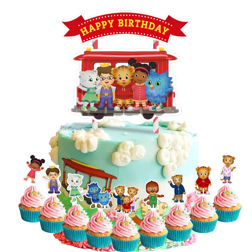 Daniel Tiger Cake Topper Set - 12pcs Birthday Party Decorations for Cupcakes, Cakes & Desserts - Perfect for Kids' Birthday Parties, Baby Showers & Themed Events
