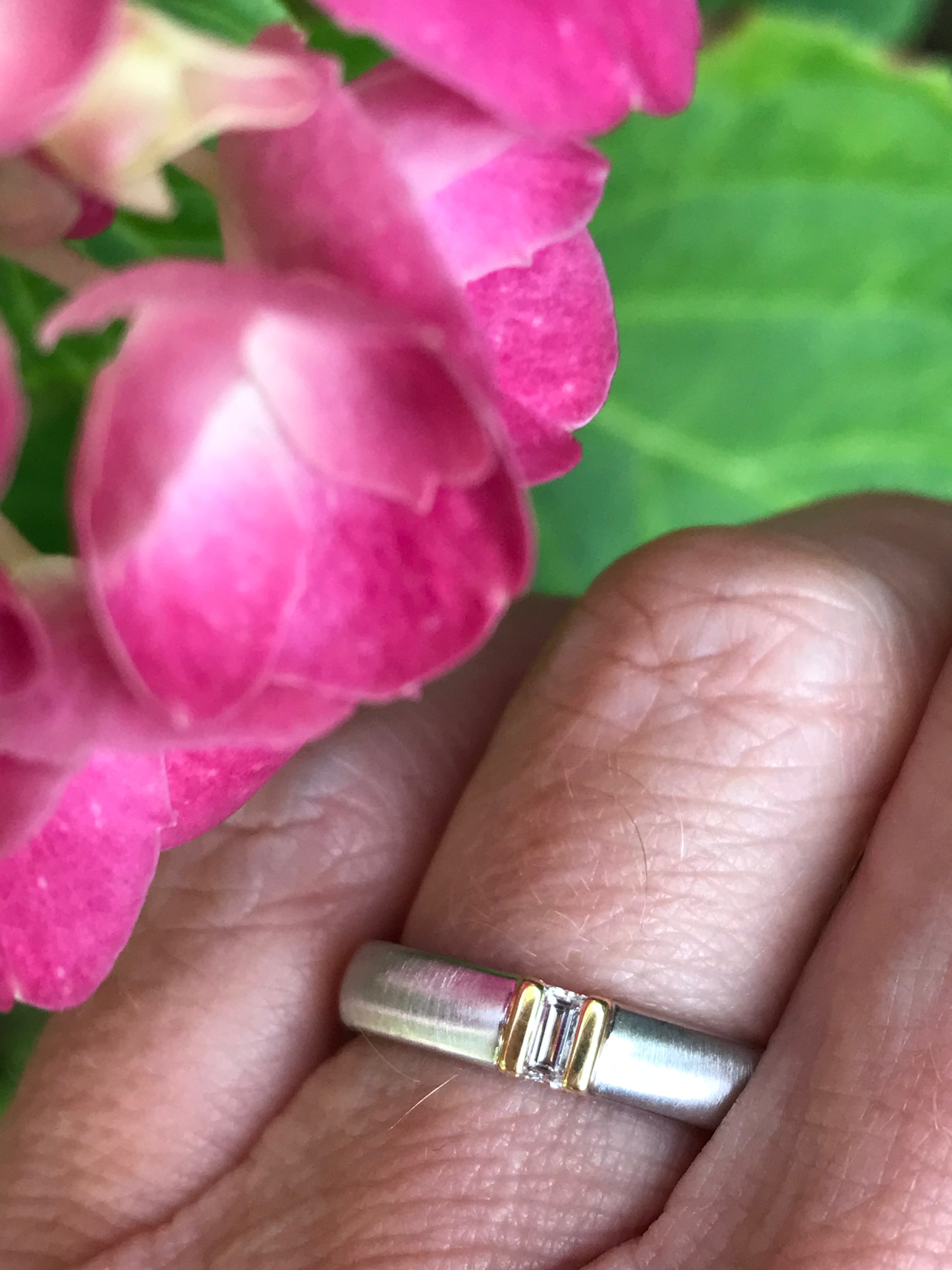 18ct White Gold Emerald Cut Natural Diamond Band with Yellow Gold Setting - Size L 1/2 | Elegant Wedding Ring, Anniversary Gift for Her, Luxury Jewelry for Special Occasions