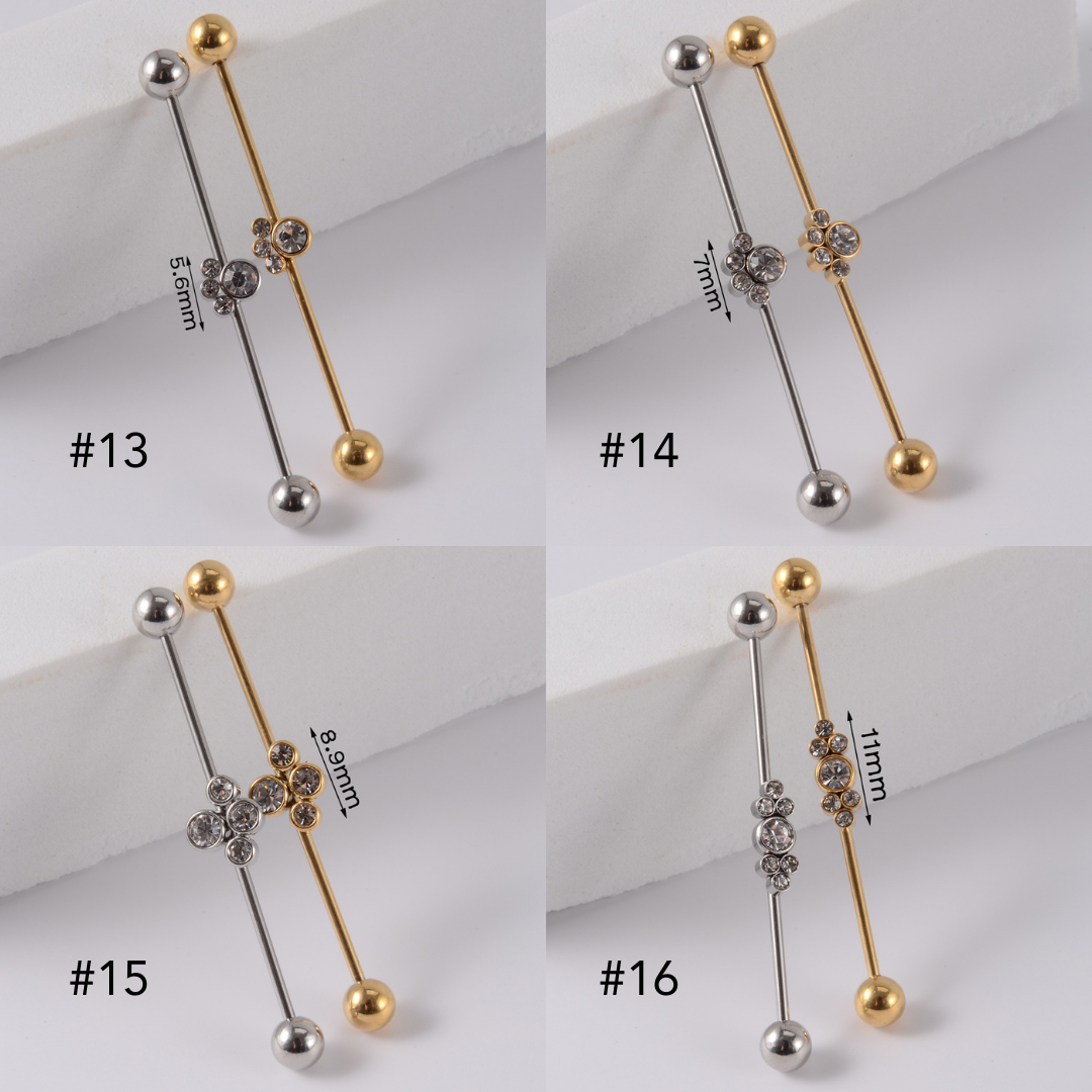 16G Gold & Silver Geometric Double Industrial Barbell Earring | DL2311 - Perfect for Cartilage Piercing, Helix, and Industrial Style Jewelry