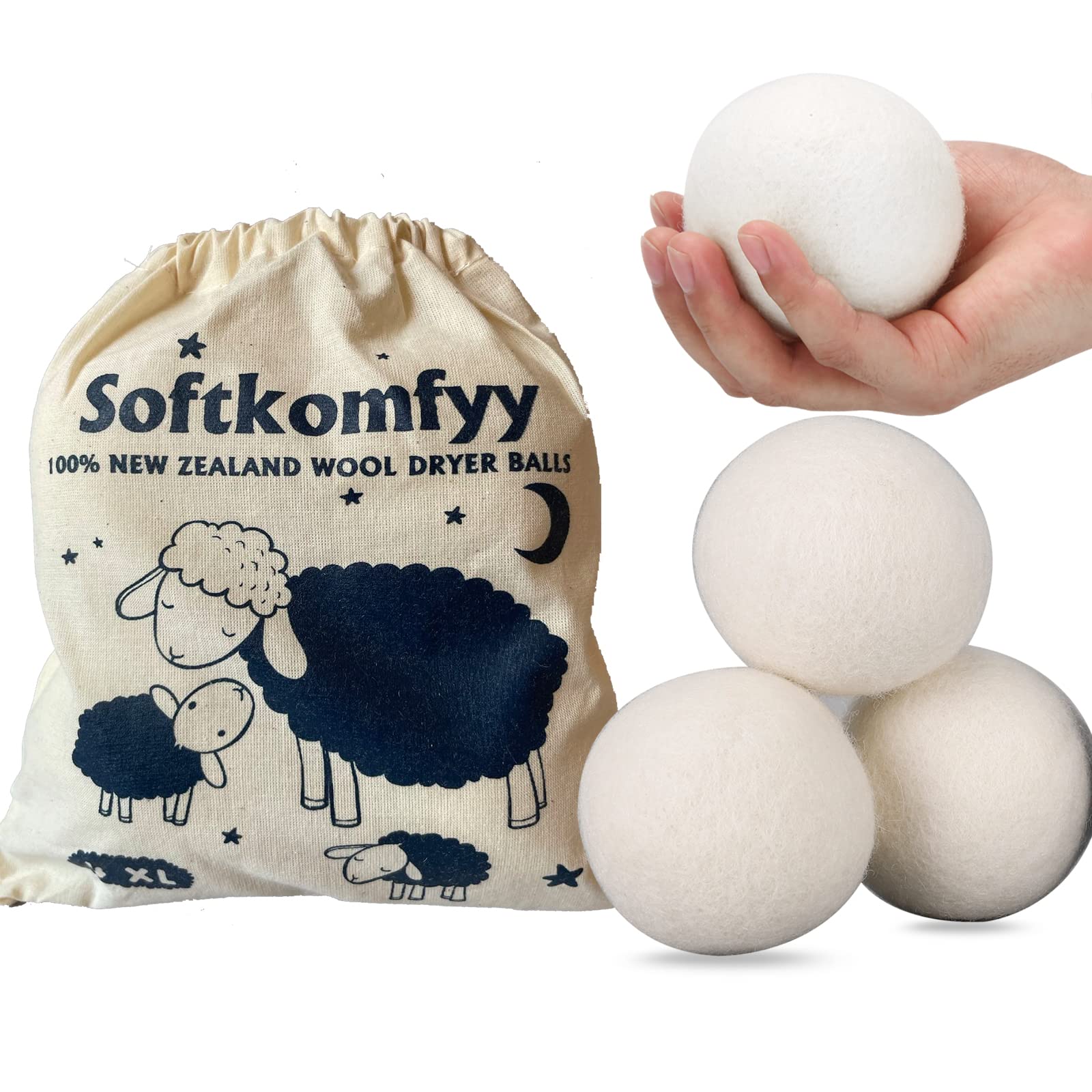 XL Wool Dryer Balls 4-Pack - 100% Natural New Zealand Wool Fabric Softener | Handmade Organic Laundry Dryer Balls for Wrinkle-Free Clothes | Reusable for 1000+ Loads, Reduces Drying Time & Baby Safe | Perfect for Eco-Friendly Laundry, Baby Clothes & Hypoallergenic Homes