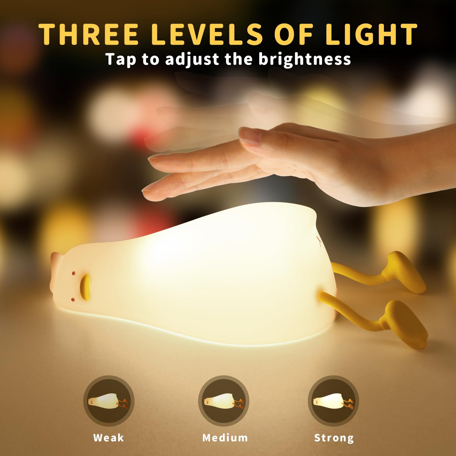GEAMSAM Rechargeable LED Squishy Duck Night Light - Cute Silicone Dimmable Nursery Lamp, Touch Control Bedside Light for Baby Room, Breastfeeding & Kids Bedroom Decor | Perfect for Night Feeding, Relaxation & Soothing Baby to Sleep