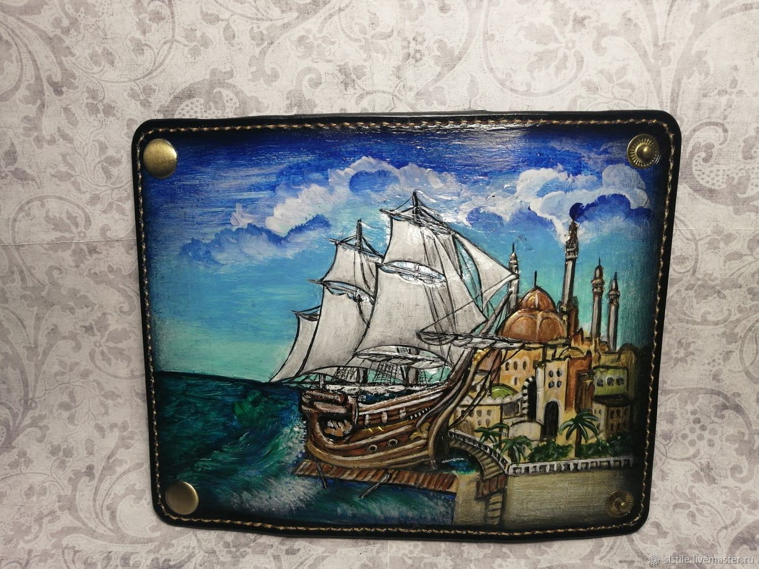 Sailor Ship RFID Men's Bifold Leather Wallet - Handmade Genuine Leather Embossed Viking Boat Design - Perfect for Travel, Gifts & Biker Enthusiasts
