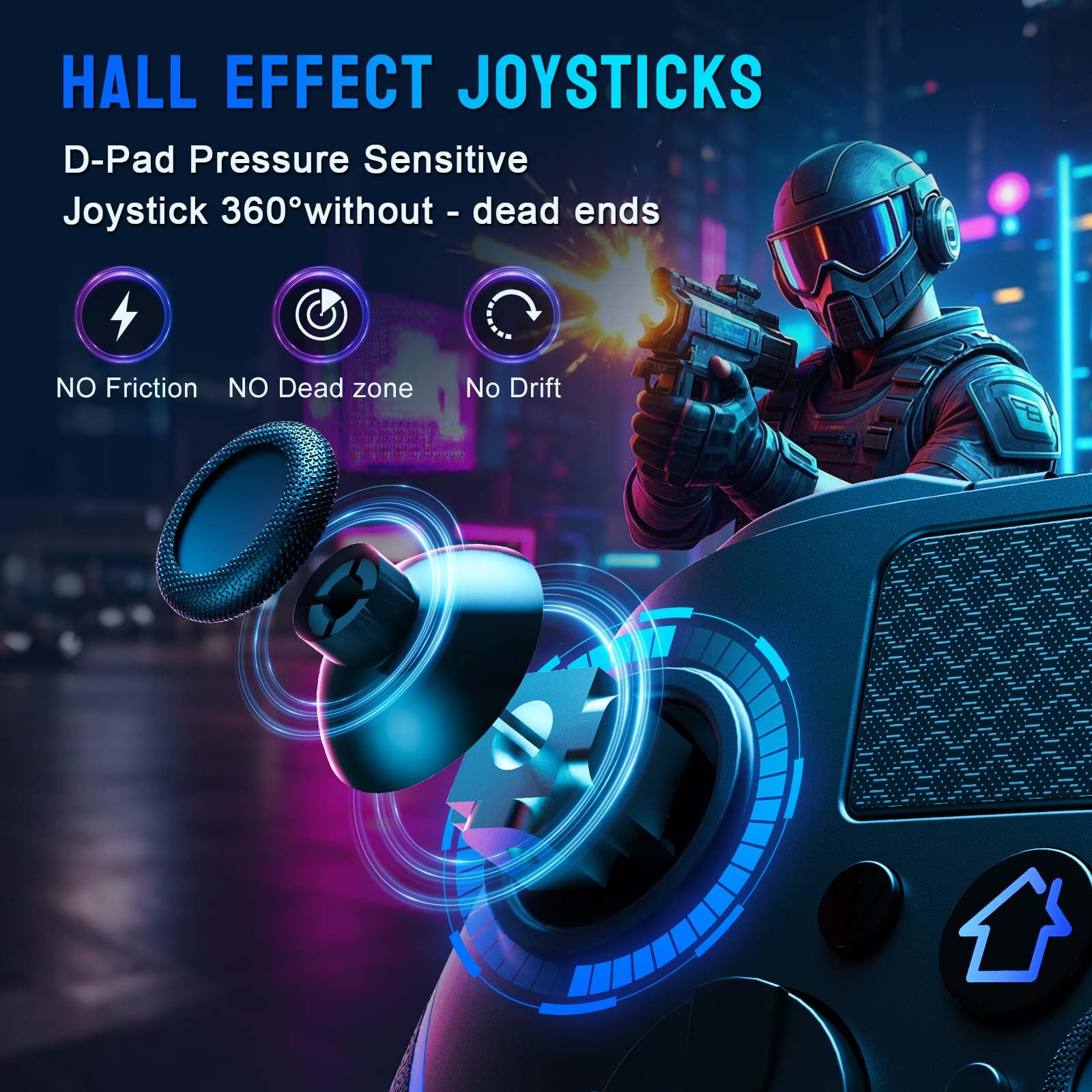 DIANVEN Wired Gaming Controller for PS5 - Hall Effect Joystick & Triggers, Turbo Mode, Dual Vibration - Compatible with Playstation 5/PS4/PC (Black & Blue) | Perfect for FPS, Racing & Fighting Games