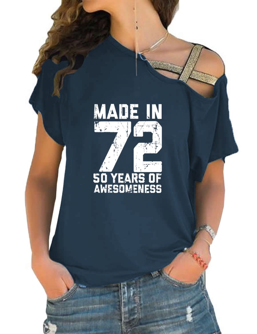 72 Print T-Shirt | 50th Birthday Gifts for Women | Off The Shoulder Top | Casual Summer Outfit & Party Wear