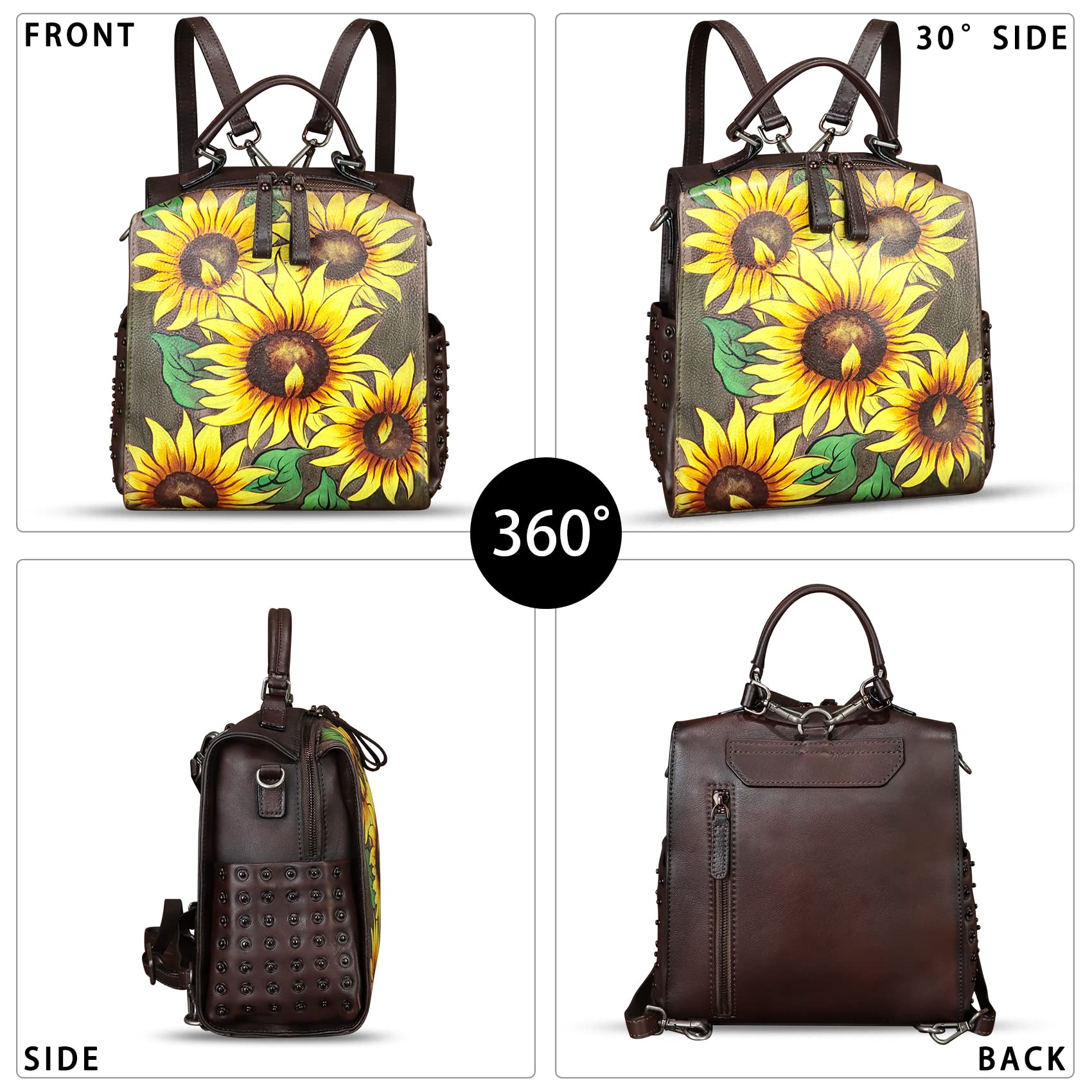 Genuine Leather Satchel for Women - Hand Painted Crossbody Purse, Top Handle Handbag & Convertible Backpack | Handmade Designer Bag for Work, Travel & Everyday Use