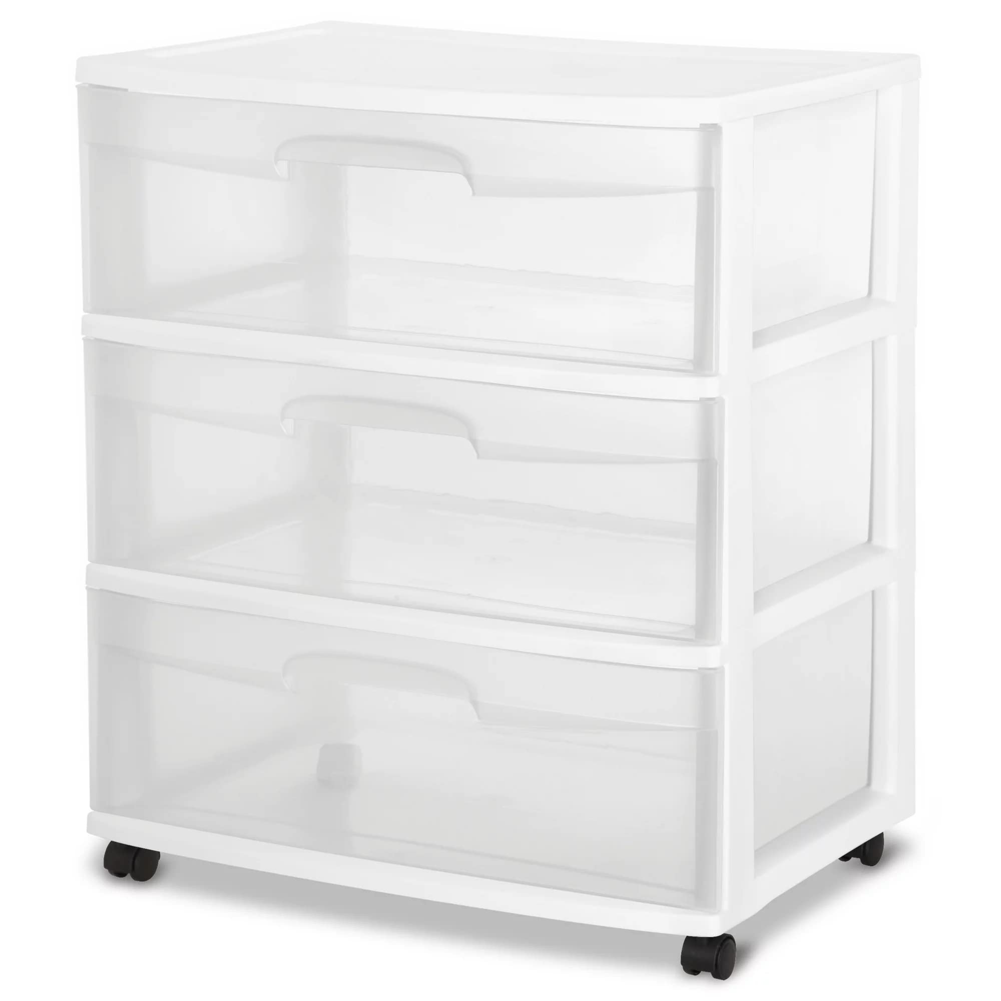 White Rolling Storage Cart with 3 Clear Drawers - Home & Office Organizer