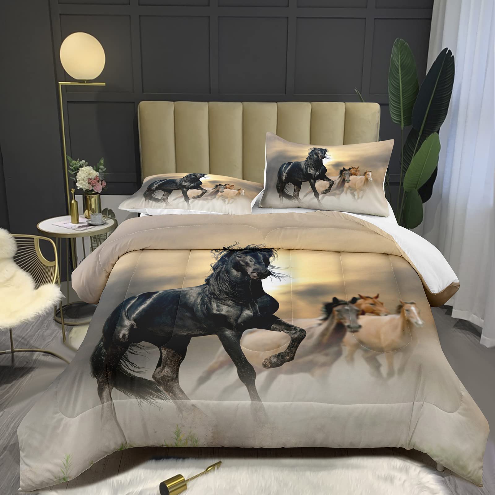 Bodhi Horse Comforter Set Full Size for Kids - 3D Animal Print Bedding with 1 Comforter & 2 Pillowcases (Girls & Boys) | Perfect for Kids' Bedrooms, Sleepovers & Themed Decor #4001