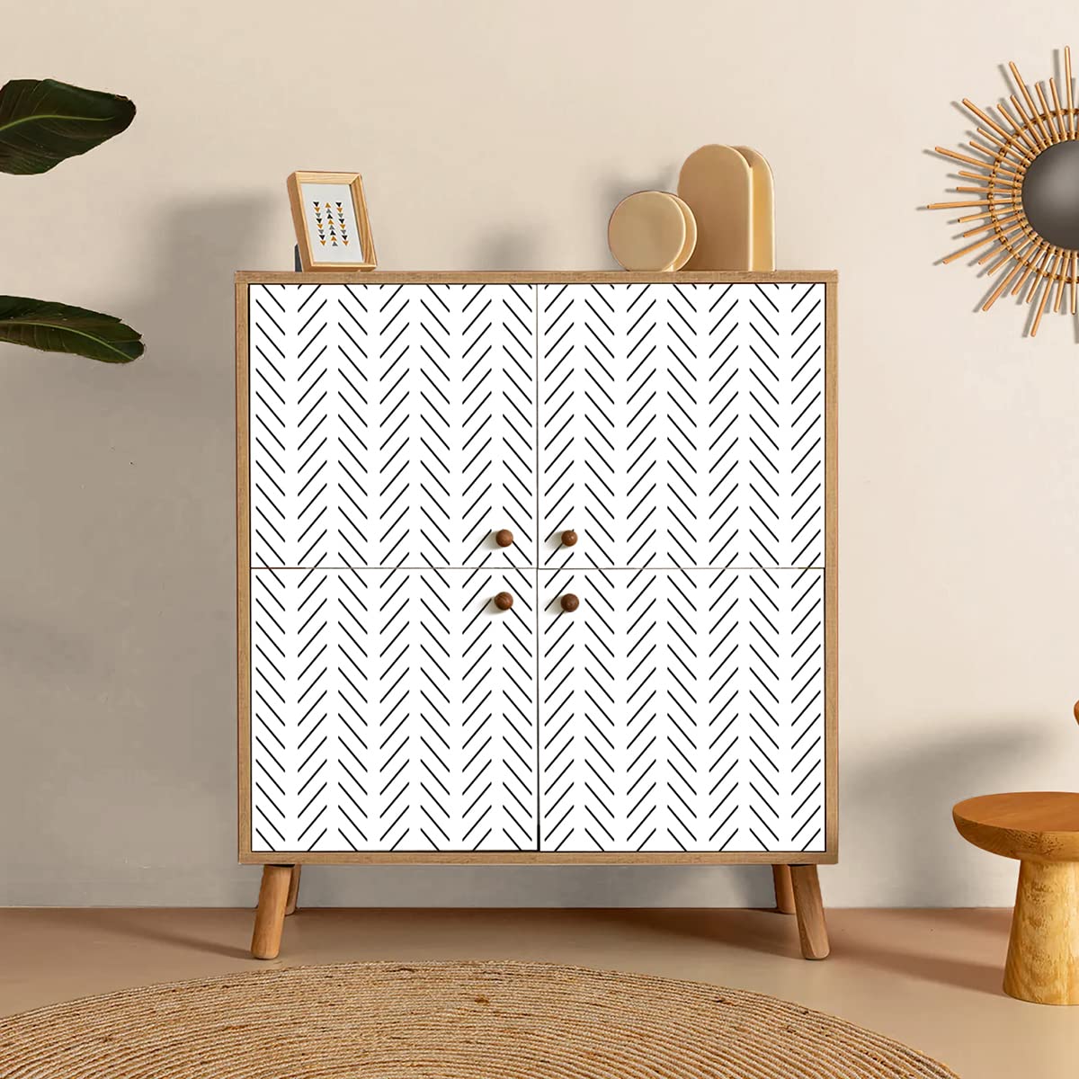 Modern Black & White Herringbone Peel and Stick Wallpaper - Self-Adhesive Removable Contact Paper (17.7