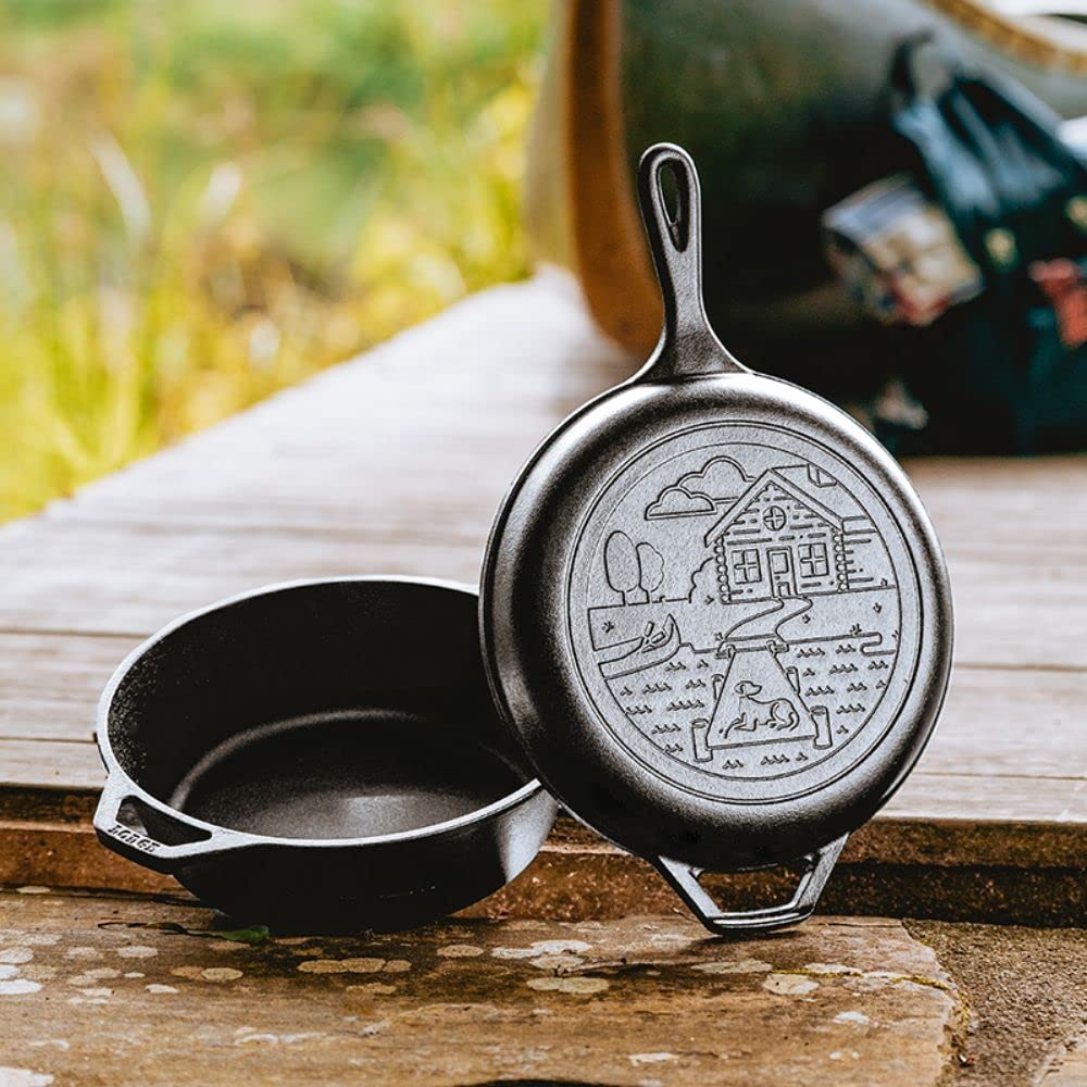 Lodge Cast Iron Wanderlust Series Cabin Combo Cooker - 3.2 Quart Dutch Oven with Lid - Perfect for Camping, Outdoor Cooking & Rustic Kitchen Meals
