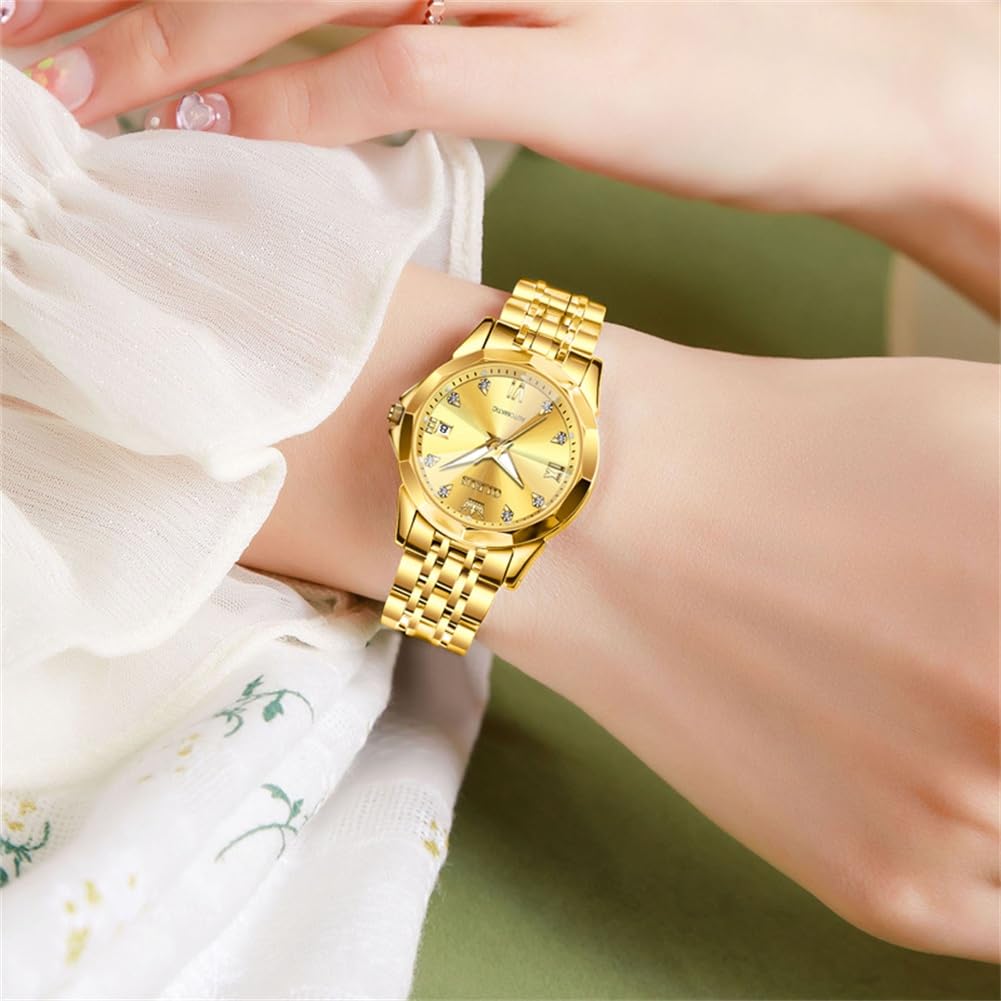 OLEVS Women's Automatic Diamond Watch - Stainless Steel Self-Winding Ladies Dress Wristwatch with Luminous Hands & Waterproof Design - Perfect for Business, Evening Events & Daily Wear