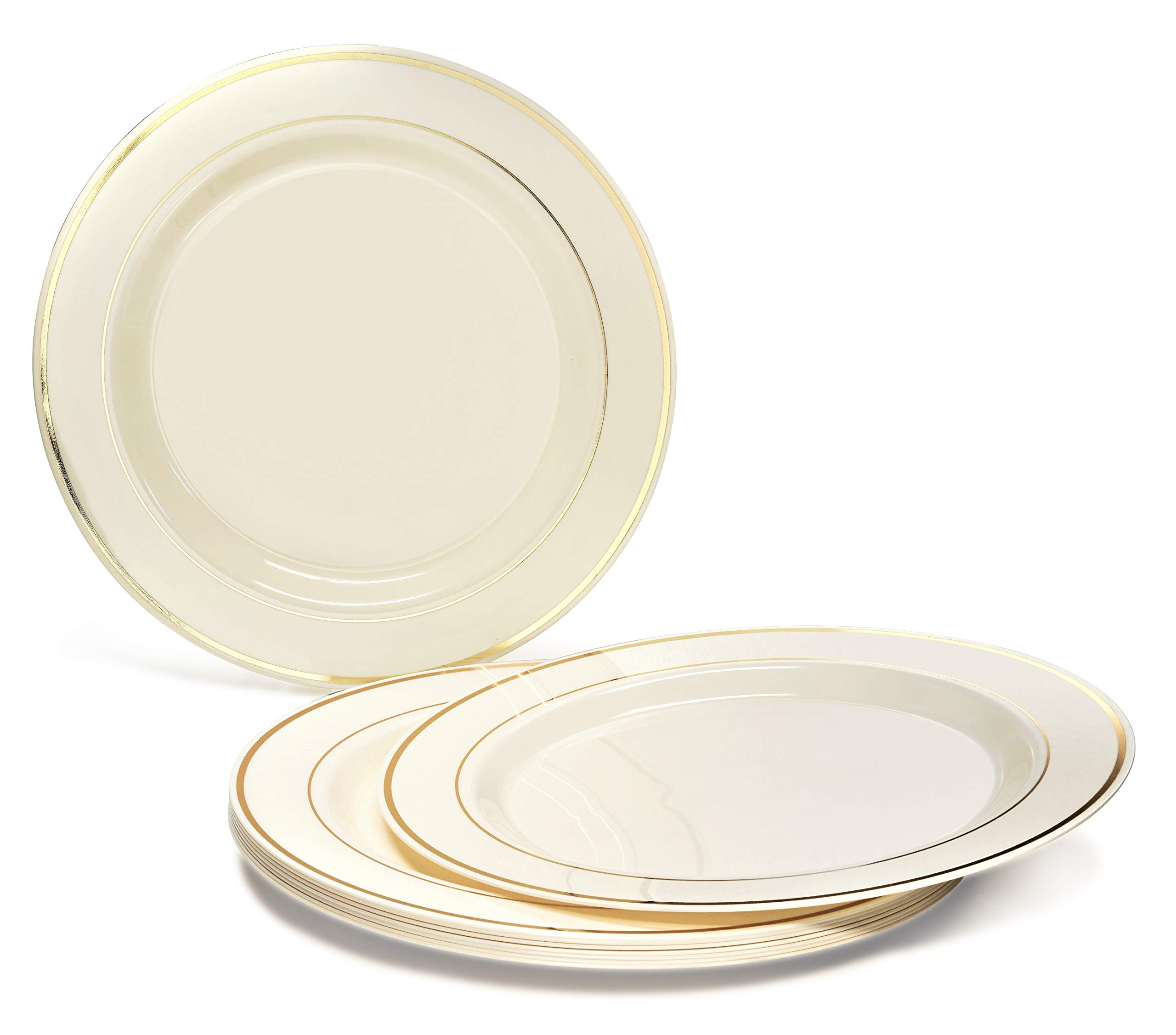 960-Piece Wedding Disposable Tableware Set - 120 Guest Plastic Plates, Silverware, Gold Rimmed Tumblers & Ivory Napkins (Combo B) for Bridal Showers, Receptions & Banquets