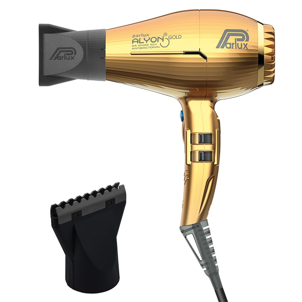 Parlux Alyon Gold Professional Hair Dryer with M Hair Designs Hot Blow Attachment - Black Bundle for Salon & Home Styling - Fast Drying & Voluminous Blowouts