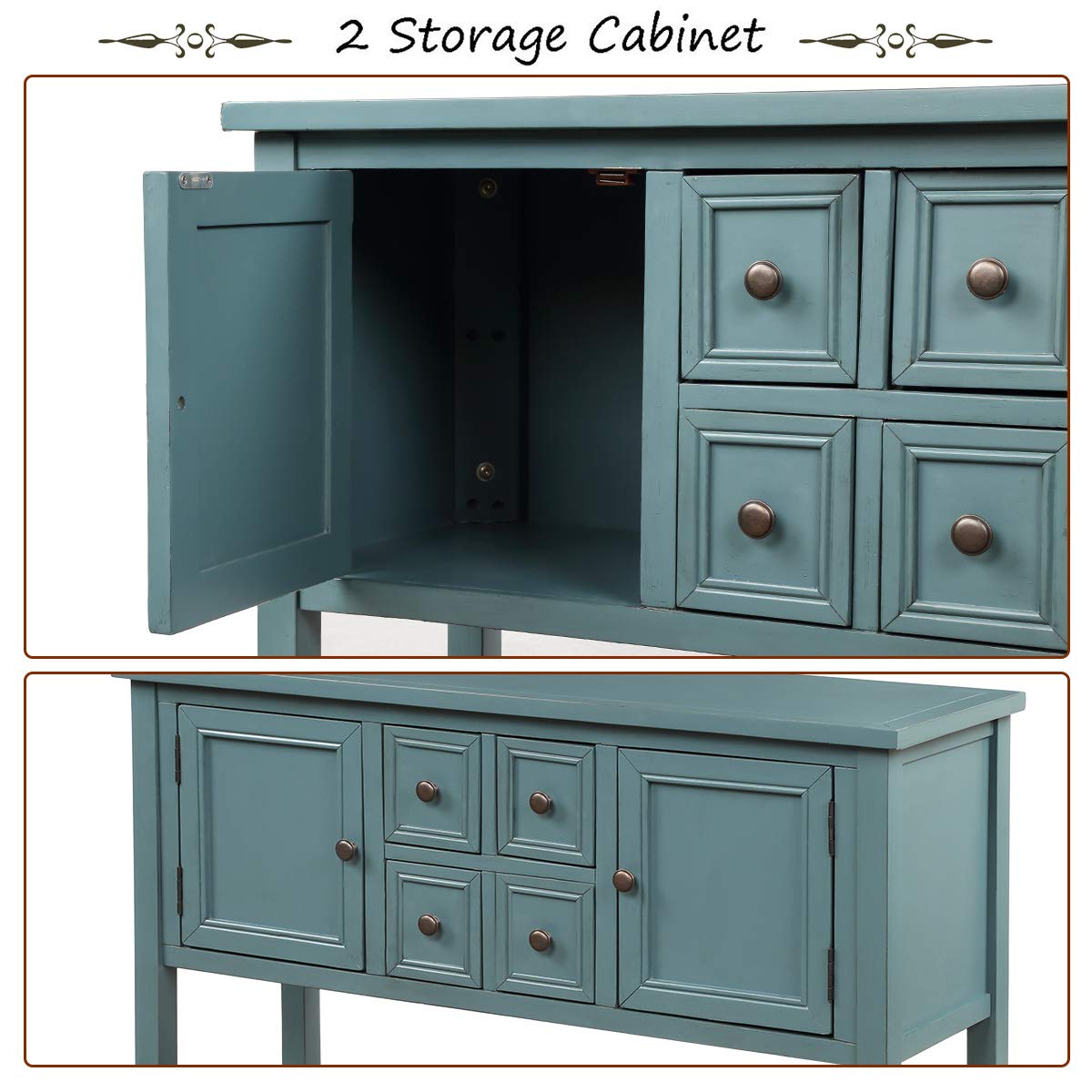 Cambridge Series Dark Blue Buffet Table - Mytunes Sideboard with Bottom Shelf, Entryway Console & Dining Room Server for Living Room, Hallway & Home Decor