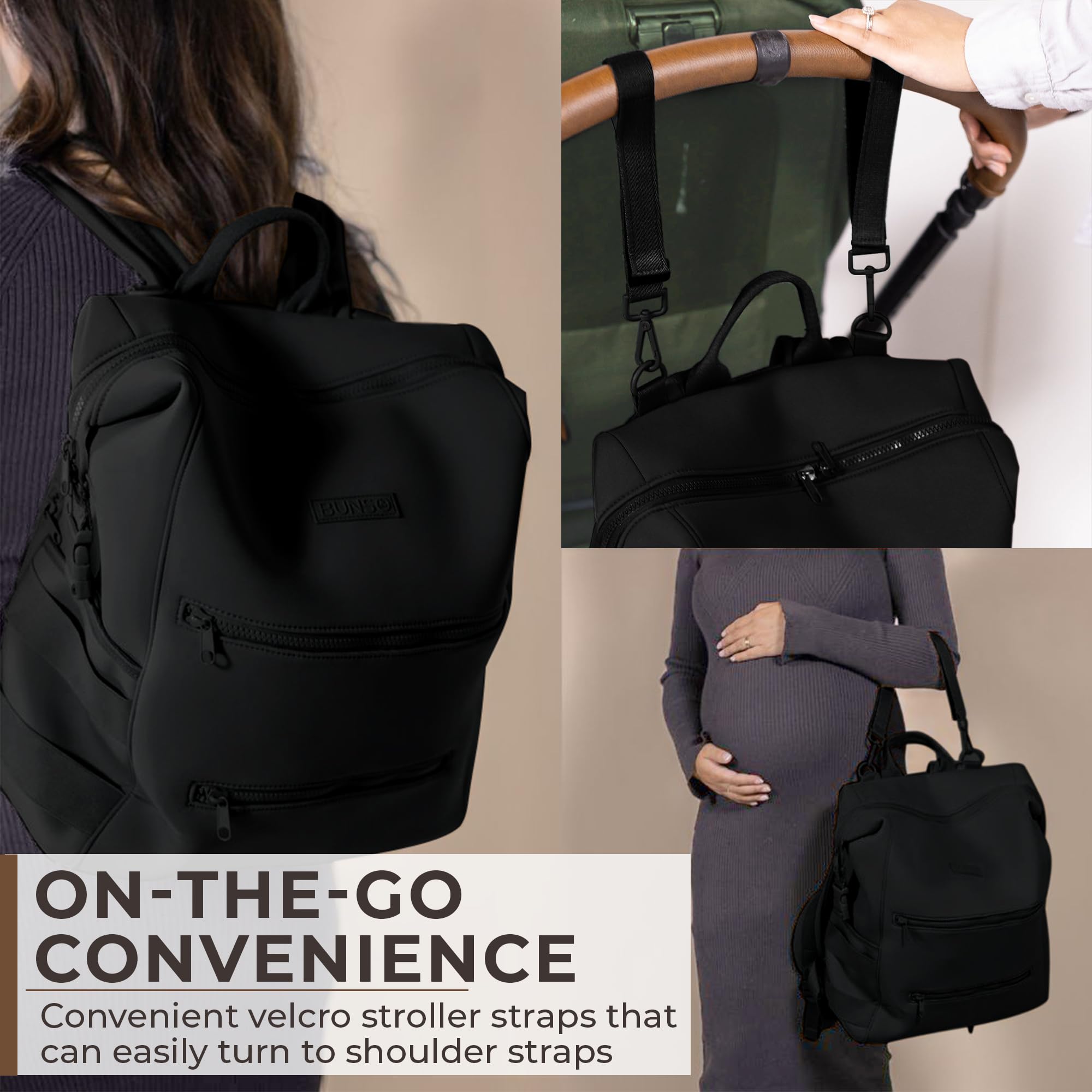 Lightweight Waterproof Diaper Bag Backpack for Baby - Neoprene Travel Changing Bag with Insulated Pockets, Stroller Straps & Wet Dry Compartment | Perfect for Moms, Dads & Daycare (Black)