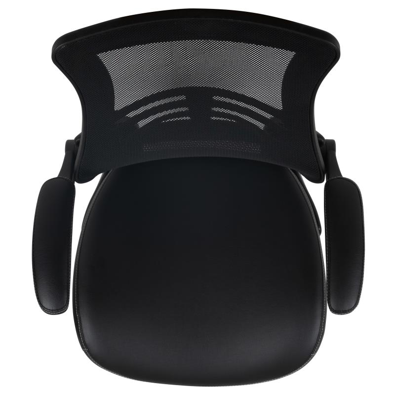 Kelista Mid Back Black Mesh Ergonomic Drafting Chair with LeatherSoft Seat - Adjustable Foot Ring & Flip-Up Arms - Perfect for Architects, Designers & Home Office Workspaces
