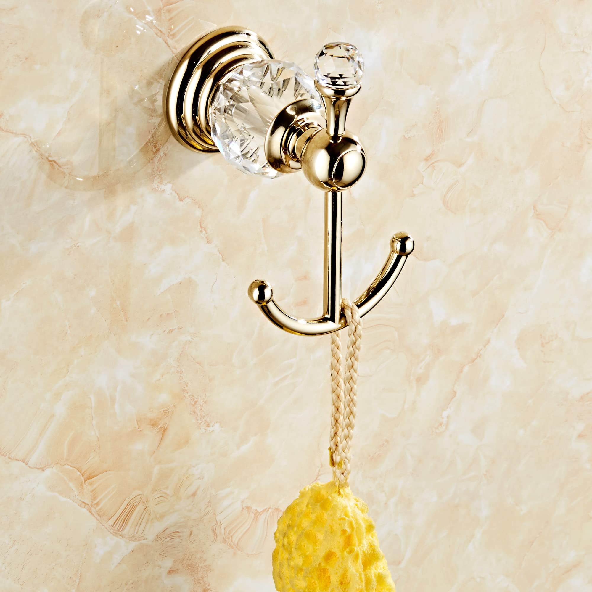 Premium Gold Crystal Bathroom Hardware Set - Adjustable Towel Rack, Toilet Paper Holder, Hand Towel Ring & Wall Hooks - Elegant Wall Mounted Bathroom Accessories for Modern Homes, Hotels & Luxury Spaces