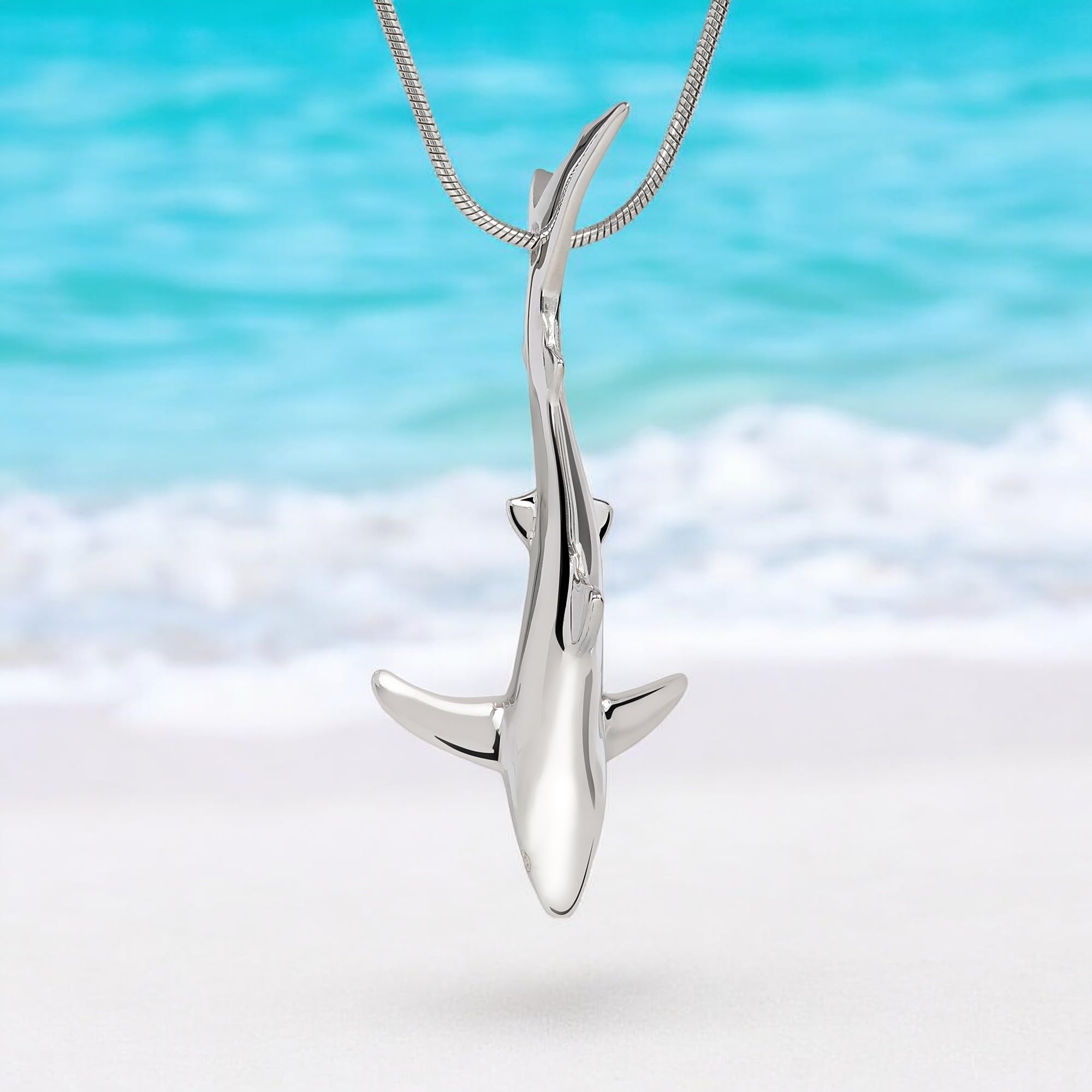 Realistic Sterling Silver Blue Shark Pendant Necklace for Men & Women – Perfect Gift for Shark Lovers, Scuba Divers & Ocean Enthusiasts | Sea Life Jewelry for Beach Vacations, Diving Adventures & Marine-Themed Parties