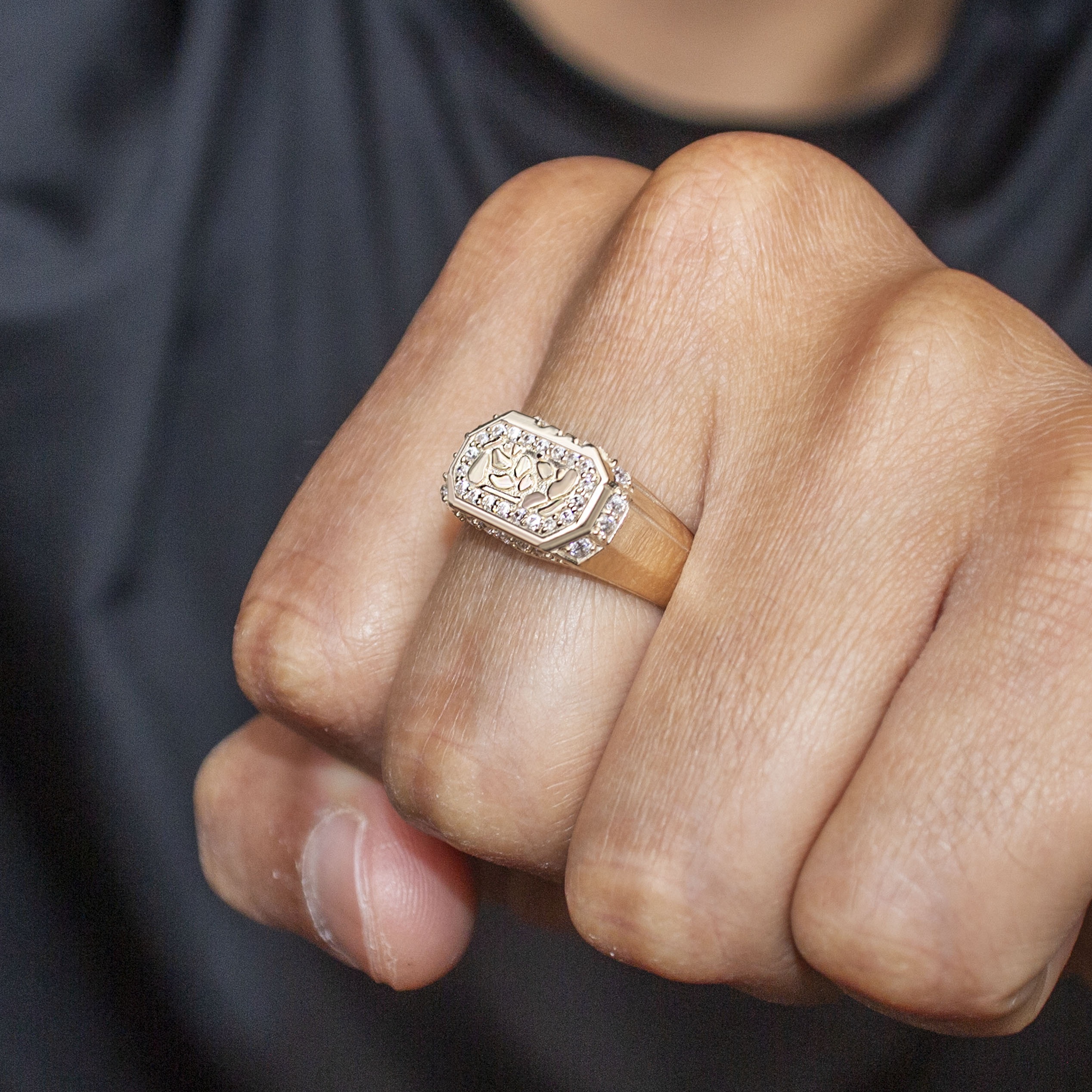 10K Gold Cubic Zirconia Nugget Ring for Men - 2.3 Grams Solid Gold Statement Jewelry - Perfect for Weddings, Anniversaries & Gifts