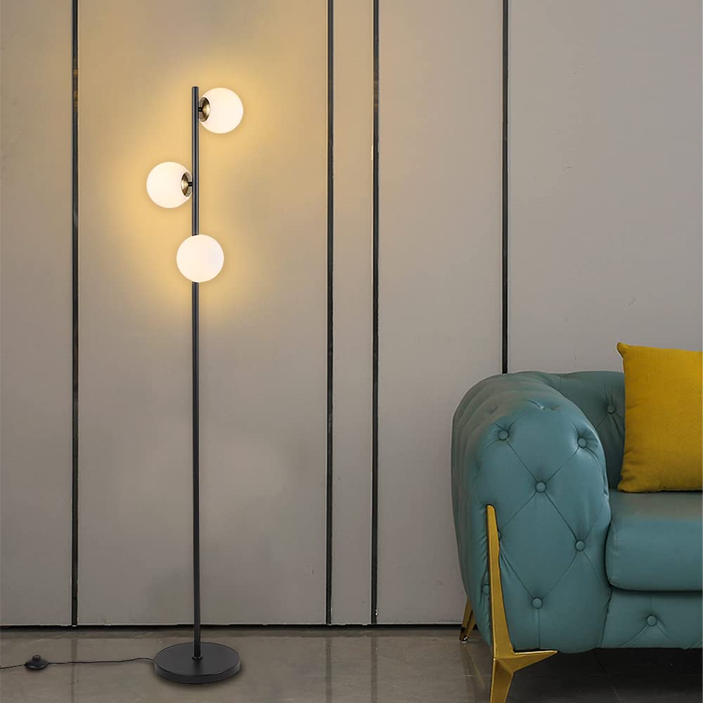 Modern 3-Globe LED Floor Lamp - Adjustable Brightness Standing Light for Living Room, Bedroom & Office (Black) | Perfect for Reading, Working & Ambient Lighting