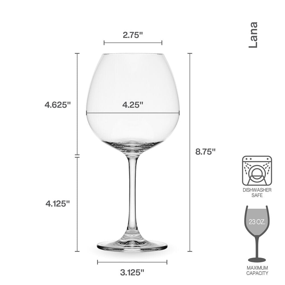 Premium Lana Set of 4 Red Wine Balloon Glasses - Elegant Large Bowl Crystal Stemware for Cabernet, Merlot & Bordeaux - Perfect for Dinner Parties, Romantic Dates & Wine Tasting Events