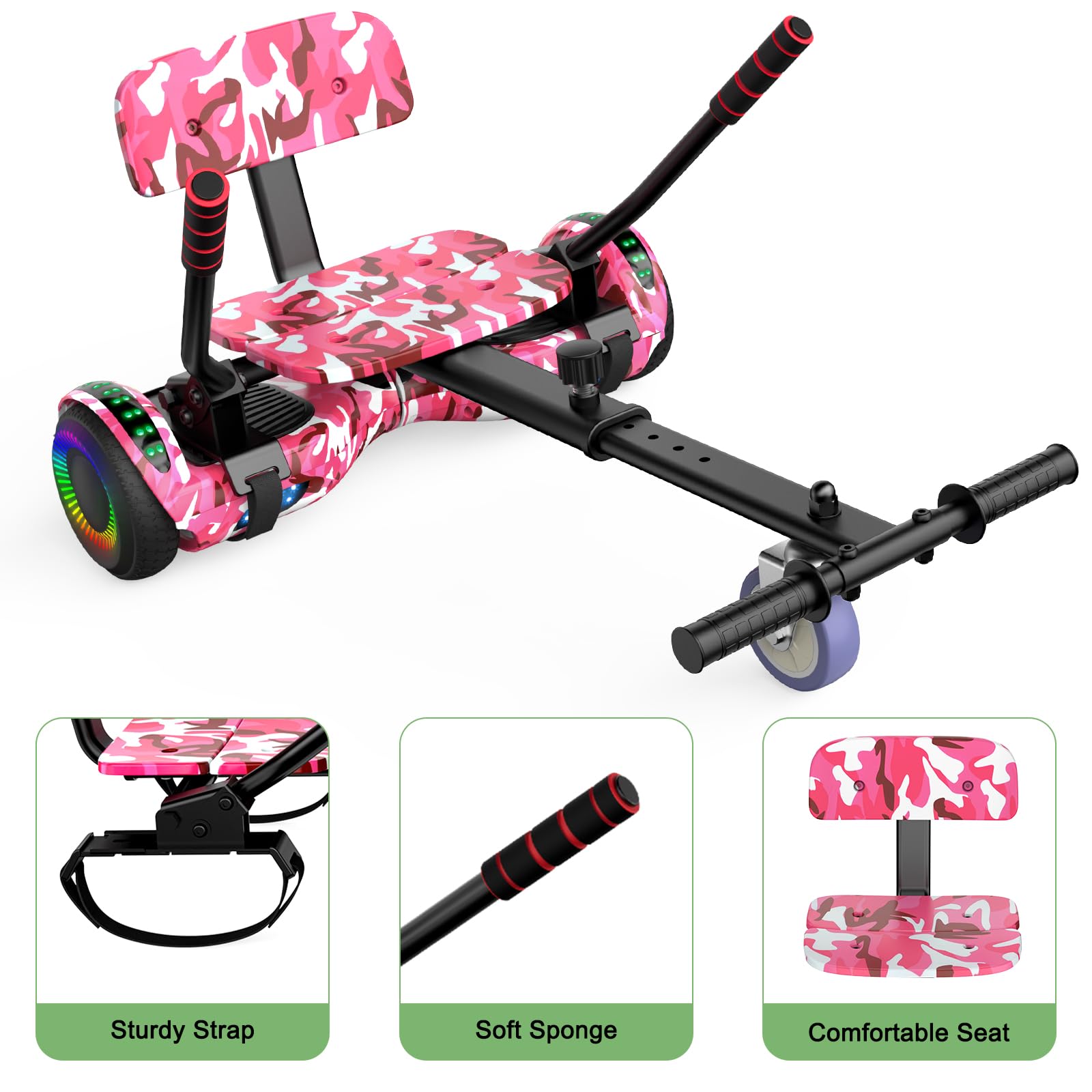 Self Balancing Hoverboard Scooter with Seat Attachment - 6.5