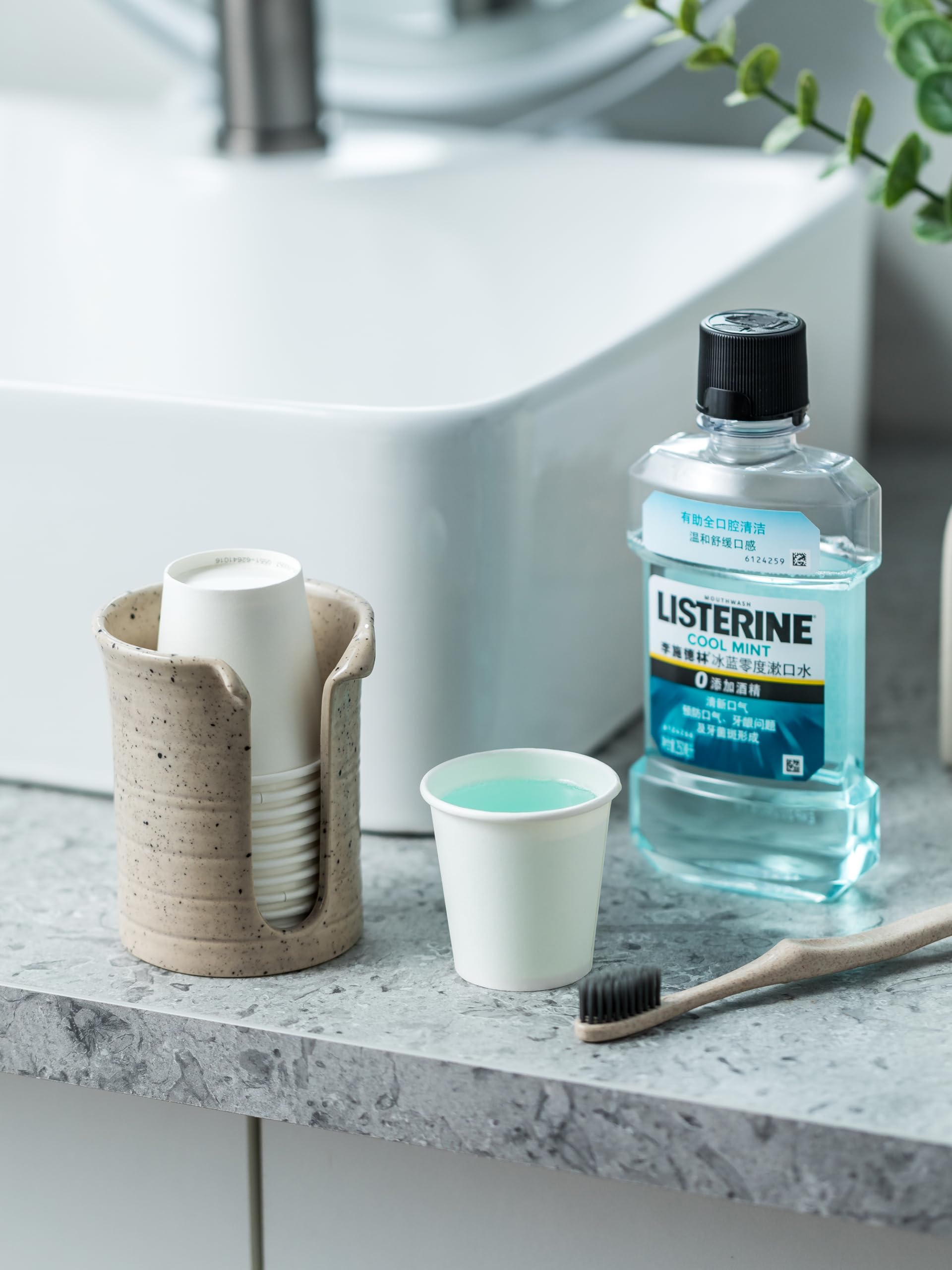 White Ceramic Bathroom Cup Dispenser - 3oz Small Mouthwash Cup Holder for Disposable Paper Cups | Perfect for Bathroom Countertop, Coffee Bar, Office & Hotel Use