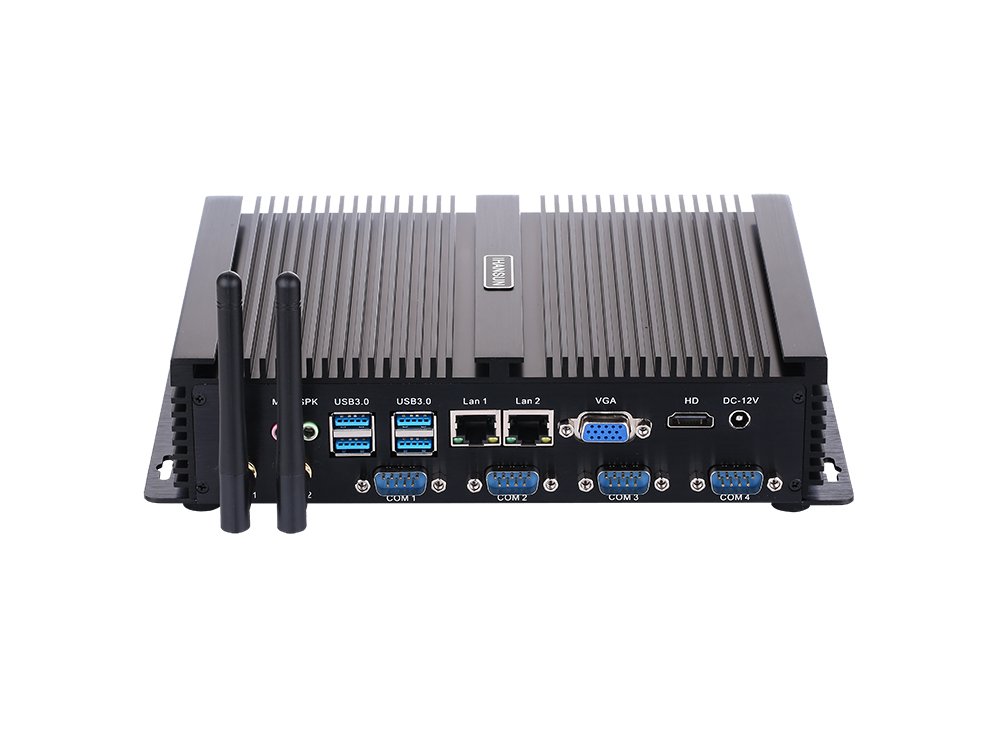 HUNSN Fanless Industrial Mini PC - Intel Celeron 1037U, Windows/Linux Support, 4GB RAM, 64GB SSD, VGA/HDMI, Dual LAN, 8 USB Ports for Factory Automation & Digital Signage