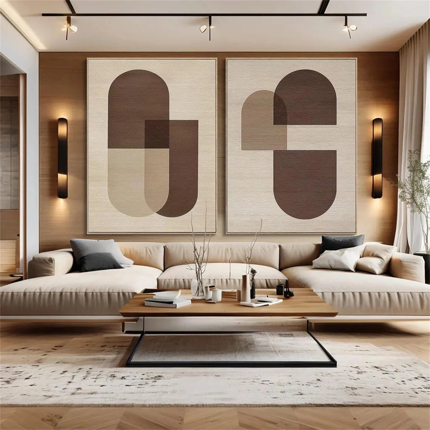 Abstract Beige & Brown Wall Art Set of 2 - Modern Canvas Paintings for Living Room, Bedroom & Office Decor #BB118