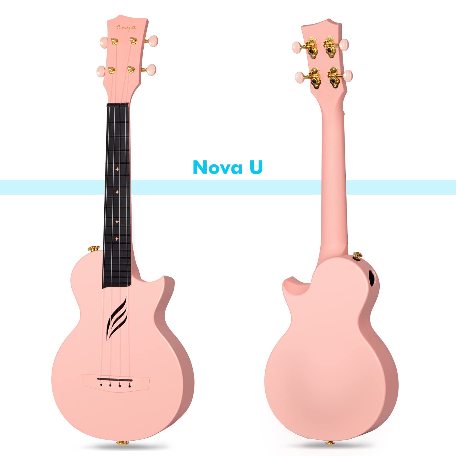 Enya Nova U 23'' Carbon Fiber Travel Ukulele Beginner Kit with Online Lessons, Case, Strap, Capo & Strings - Pink | Portable Concert Ukulele for Travel, Camping, Beach & Gift Giving