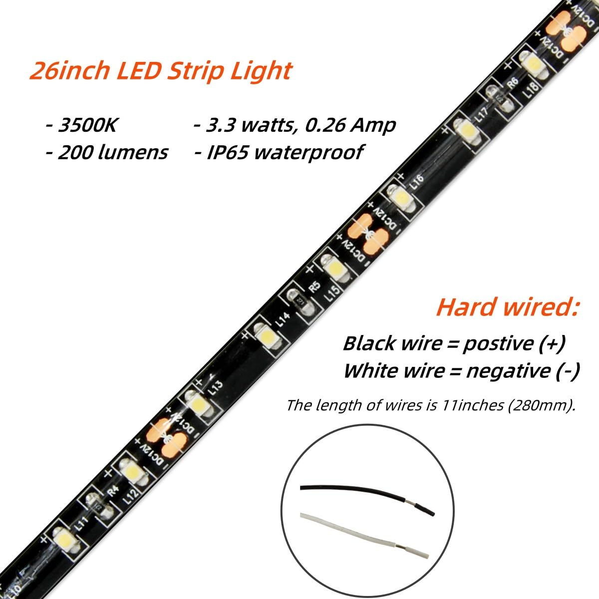 26 Inch LED Strip Lights Soft White 2835 SMD - 200 Lumens, Pack of 2 - Perfect for RV, Trailer, Bedroom, Kitchen & Home Decor - Energy Efficient Flexible Light Strips for Ambient Lighting