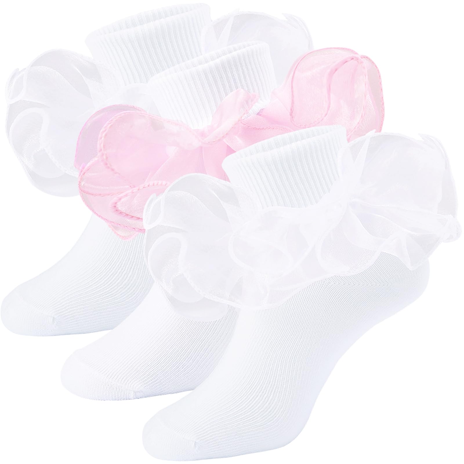 Girls Ruffle Socks - Double Lace Frilly Dress Socks for Toddlers & Little Girls | 2/3 Pack | Perfect for Birthday Parties, School Outfits & Special Occasions