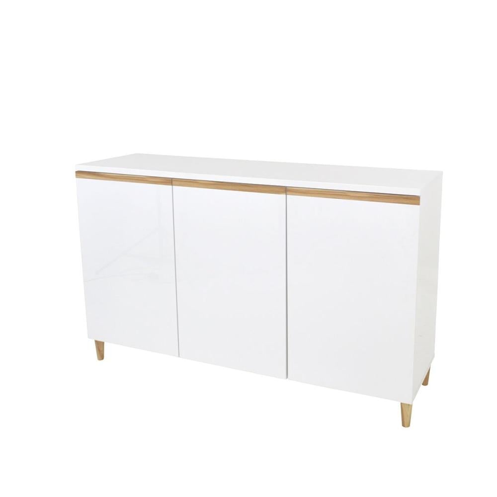 Modern Carrie Sideboard Buffet Cabinet - High Gloss White & Antique Oak Finish | Stylish Storage for Dining Room, Living Room, or Entryway