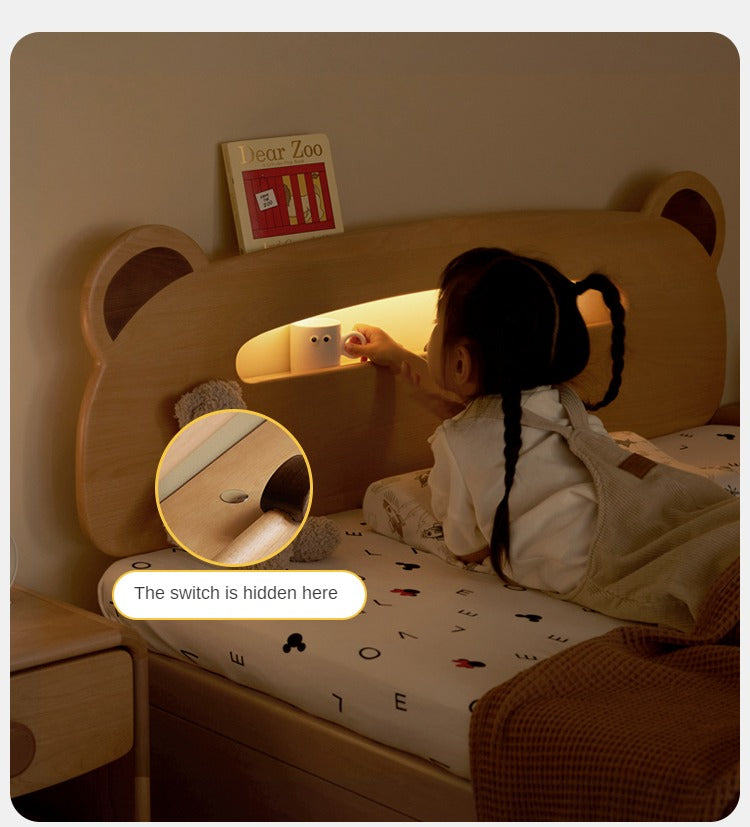 Solid Oak & Beech Wood Bear Night Light Box - Handcrafted Wooden Bedside Lamp for Kids Room, Nursery Decor, Cozy Bedtime Reading Light - Perfect Gift for Baby Showers & Children's Bedrooms