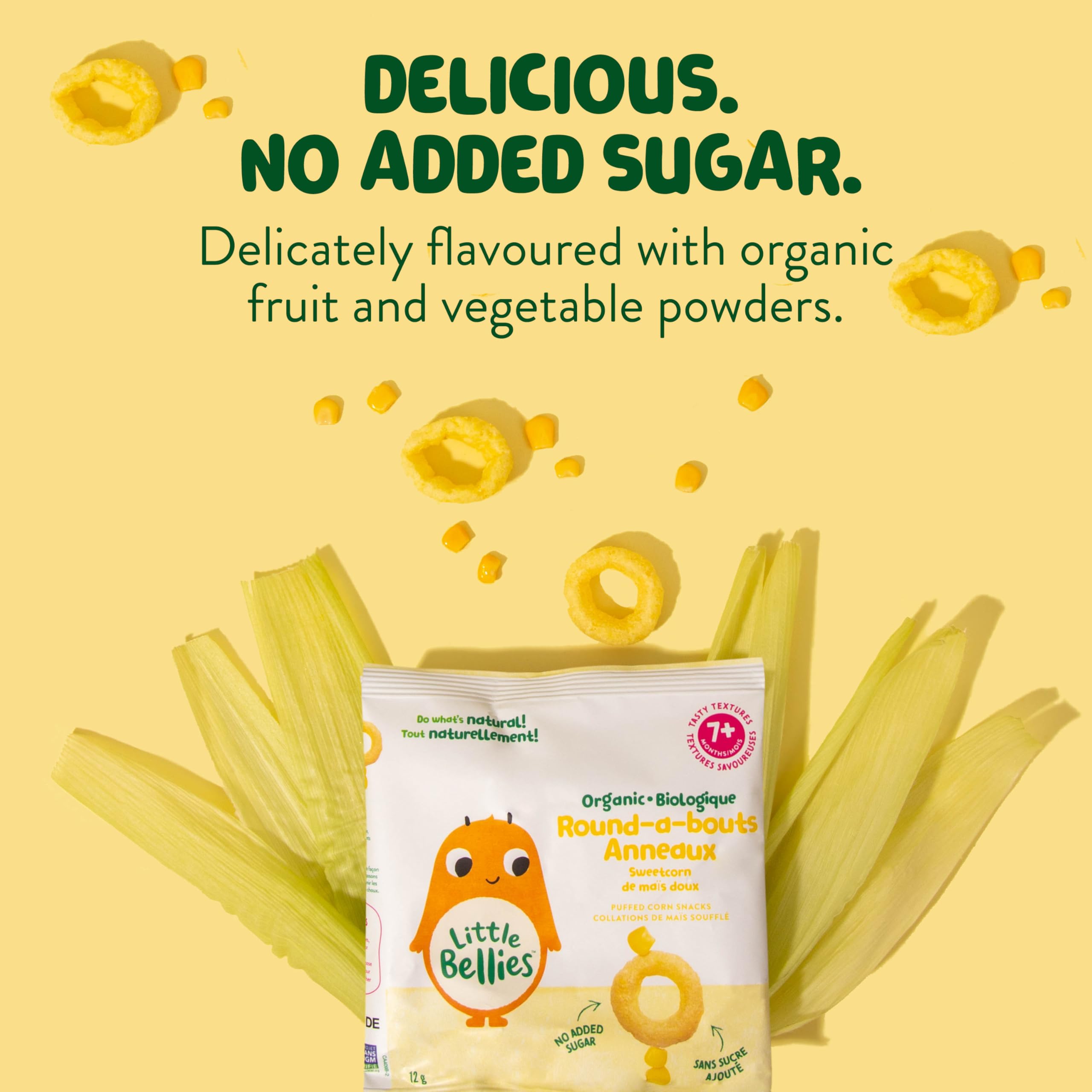 Organic Sweetcorn Round-a-Bouts Puffed Corn Snacks for Babies 7+ Months - Healthy & Delicious Baby Finger Food - 12g x 9 Bags - Perfect for On-the-Go Snacking & Teething Relief