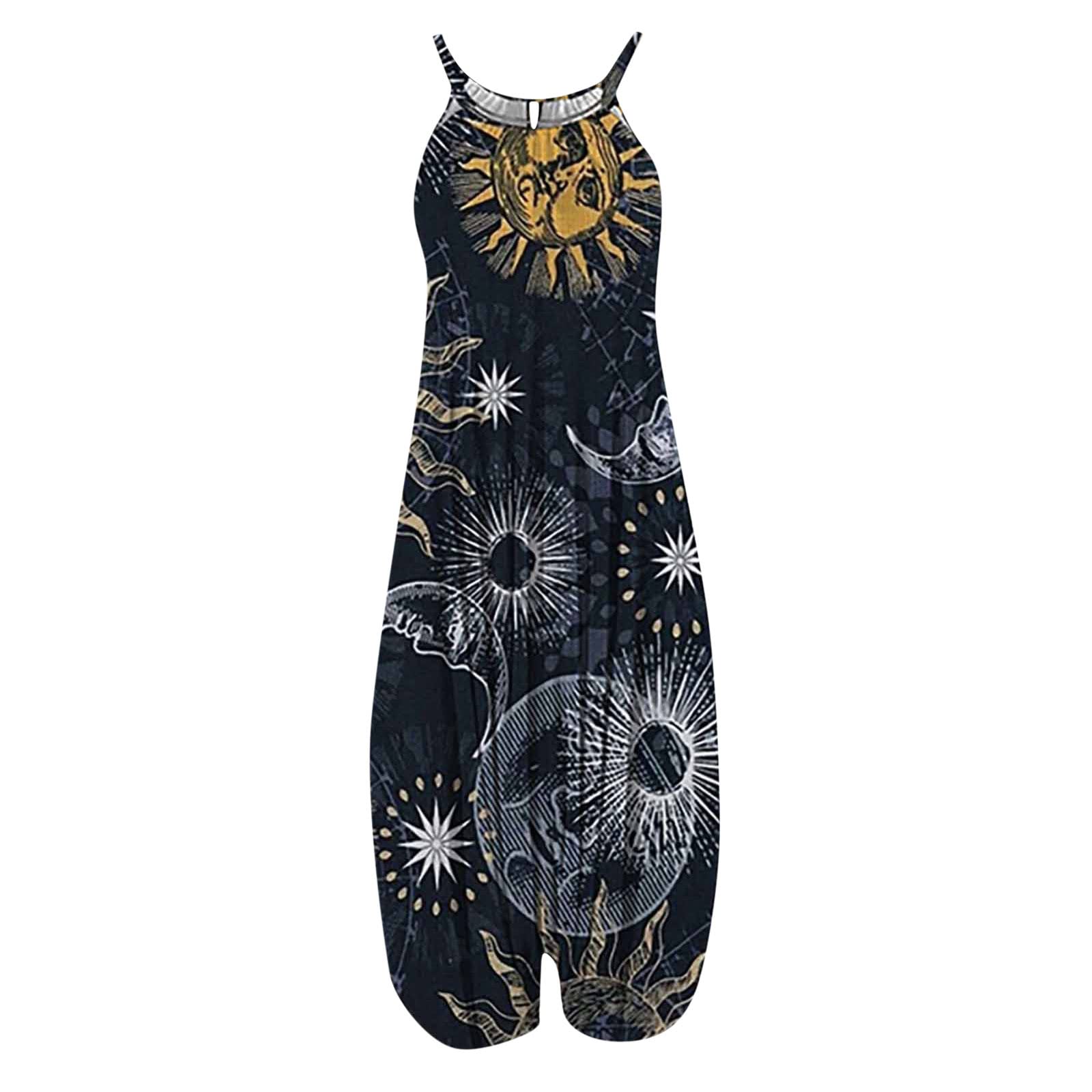 AMTF 2022 Women's Sleeveless Spaghetti Strap Romper Jumpsuit - Vintage Harem Pants with Elastic Waist, Casual Summer Playsuit & Overalls | Perfect for Beach, Music Festivals, and Streetwear Fashion