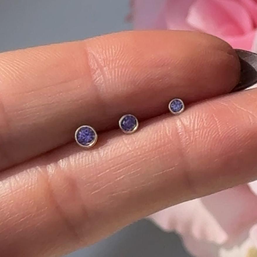 14K Yellow Gold Round Amethyst Stud Earrings - Flat Back Bezel Set Gemstone Jewelry for Women, Gift for Her, Perfect for Everyday Wear & Special Occasions