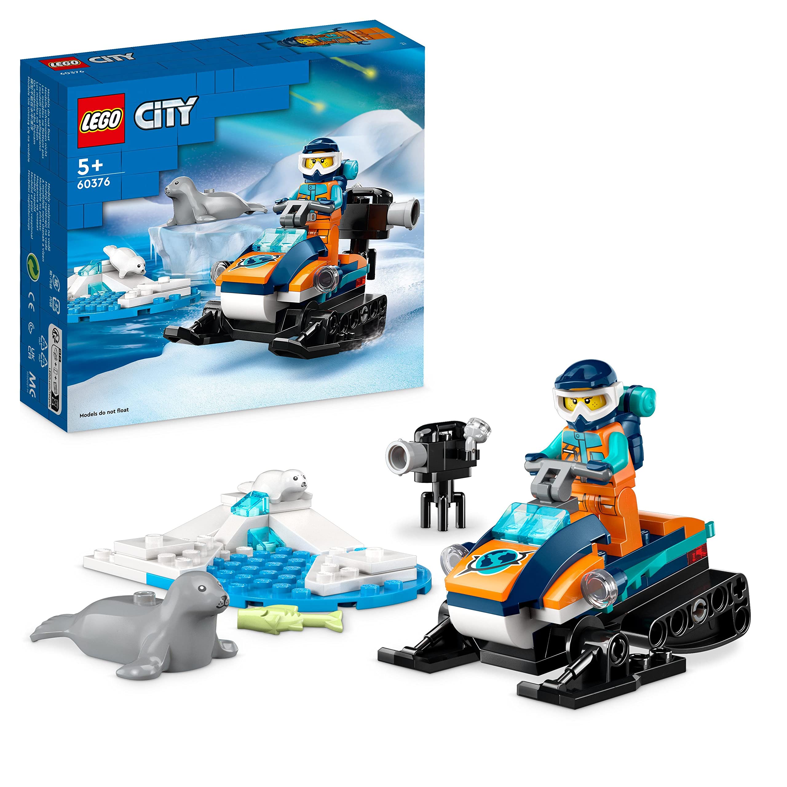 LEGO 60376 City Arctic Exploration Snowmobile Building Toy with Seal Figures & Explorer Minifigure - Perfect Gift for Kids, Creative Play & Winter Adventure Scenes