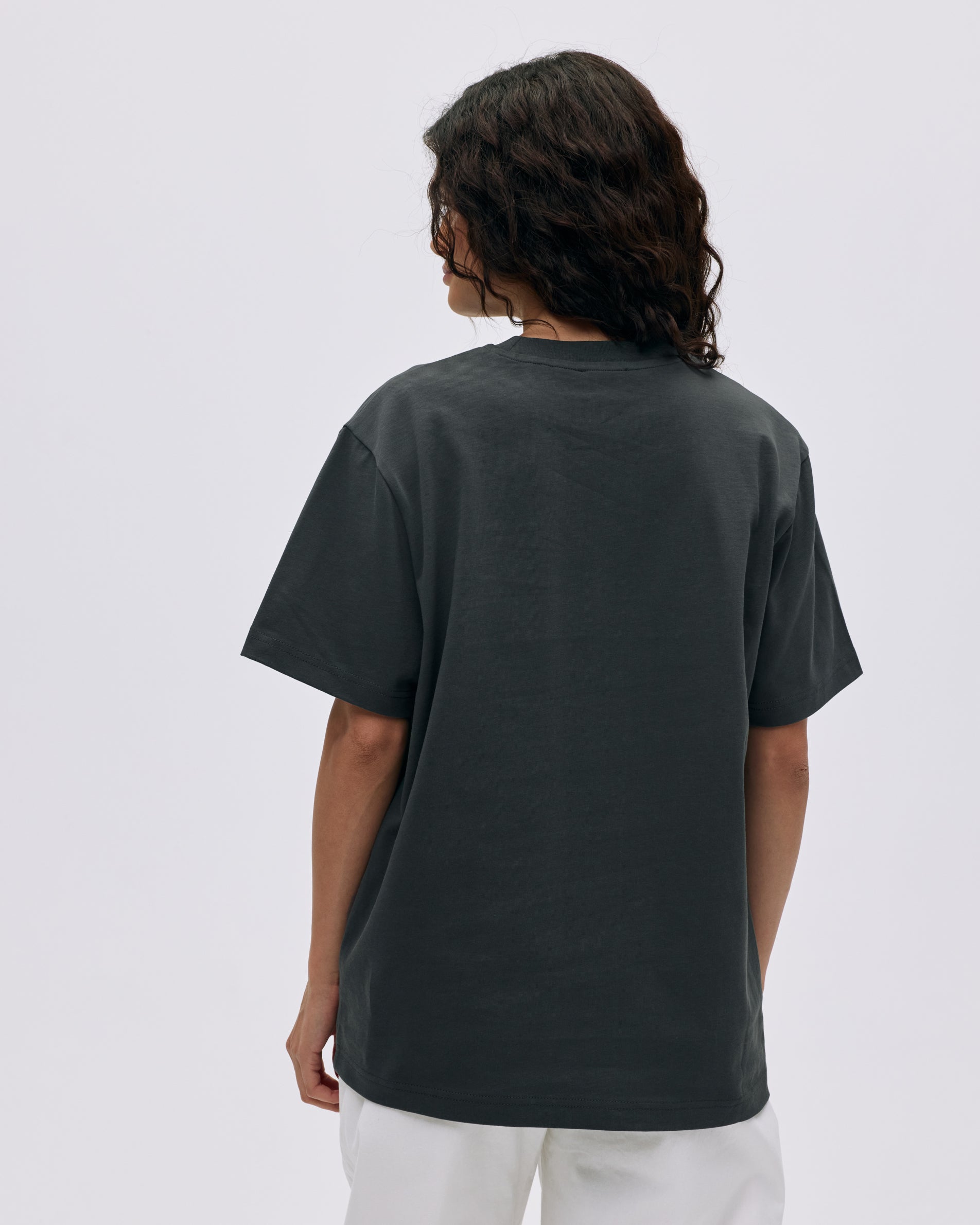 Varsity Stitch Oversized Short Sleeve T-Shirt for Women - Graphite Grey & Marshmallow White - Casual Loose Fit Cotton Tee for Streetwear, Lounge & Everyday Outfits