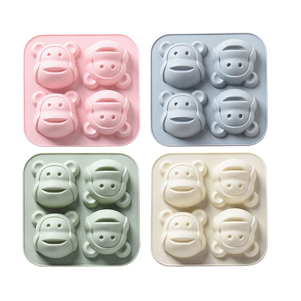 4 Pack Silicone Monkey Soap Molds - Non-Stick Animal Jello & Chocolate Candy Molds for DIY Baking, Cakes, Cookies, Ice Cubes, Fondant, Pudding (Perfect for Kids Birthday Parties & Holiday Treats)