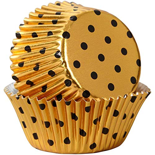 Wilton Gold Foil Black Dot Baking Cups - 24 Count Premium Cupcake Liners for Parties, Weddings & Holiday Baking